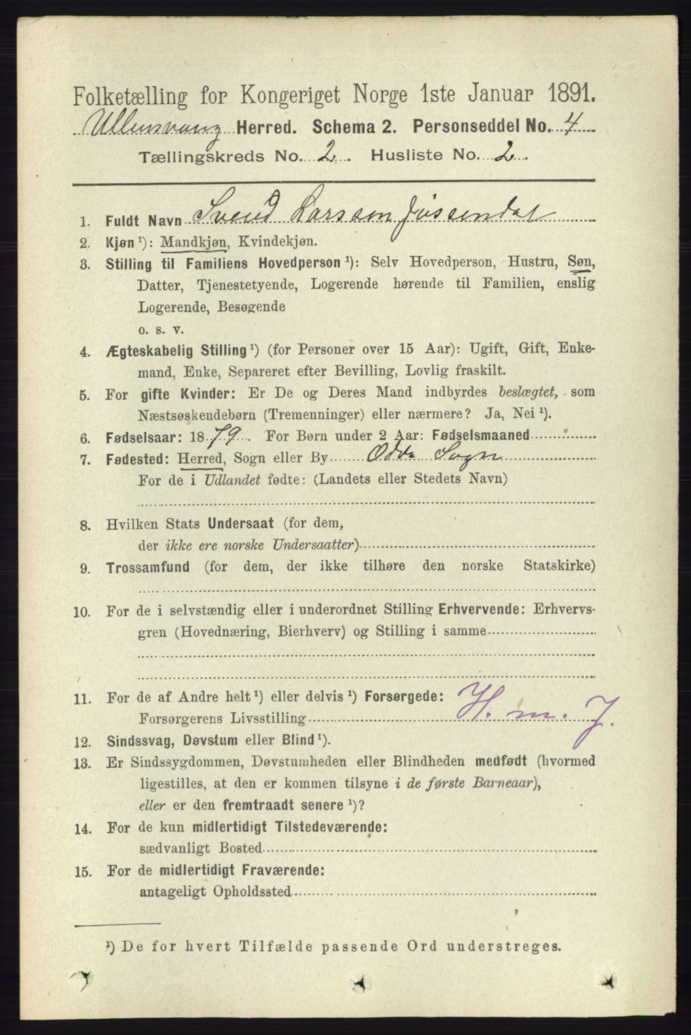 RA, 1891 census for 1230 Ullensvang, 1891, p. 331