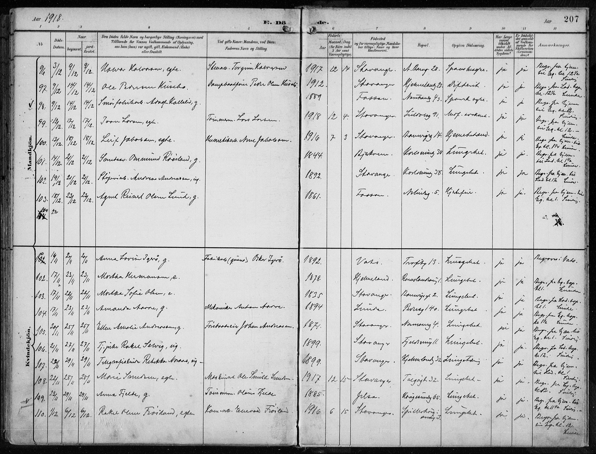 St. Johannes sokneprestkontor, AV/SAST-A-101814/001/30/30BA/L0005: Parish register (official) no. A 5, 1898-1919, p. 207