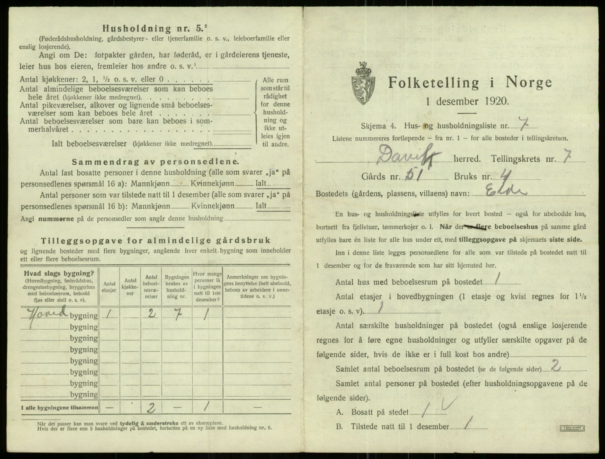 SAB, 1920 census for Davik, 1920, p. 548