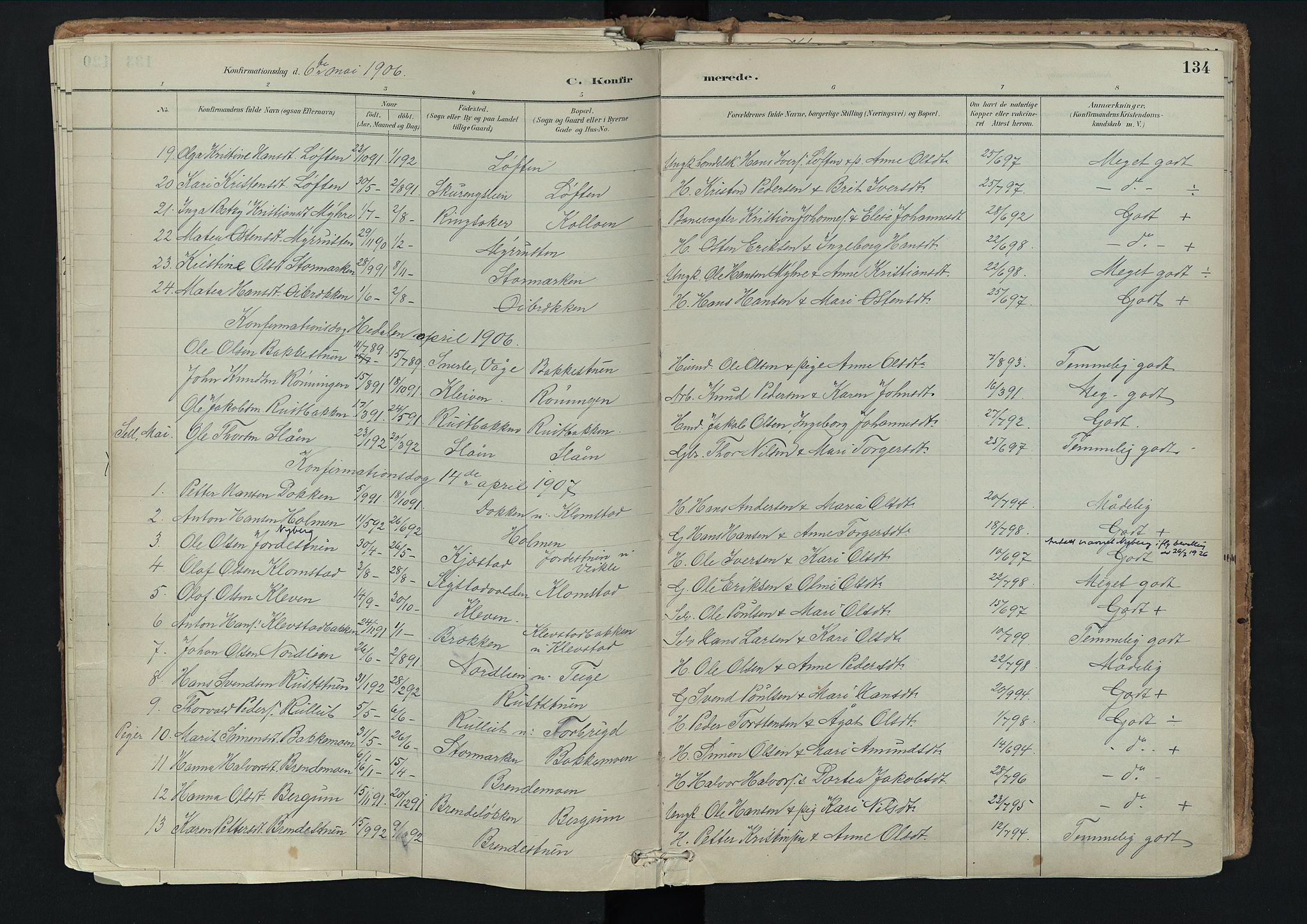Nord-Fron prestekontor, SAH/PREST-080/H/Ha/Haa/L0003: Parish register (official) no. 3, 1884-1914, p. 134