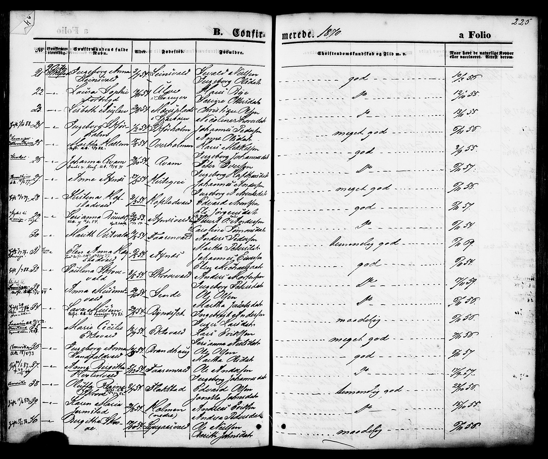 Ministerialprotokoller, klokkerbøker og fødselsregistre - Nord-Trøndelag, AV/SAT-A-1458/723/L0242: Parish register (official) no. 723A11, 1870-1880, p. 225