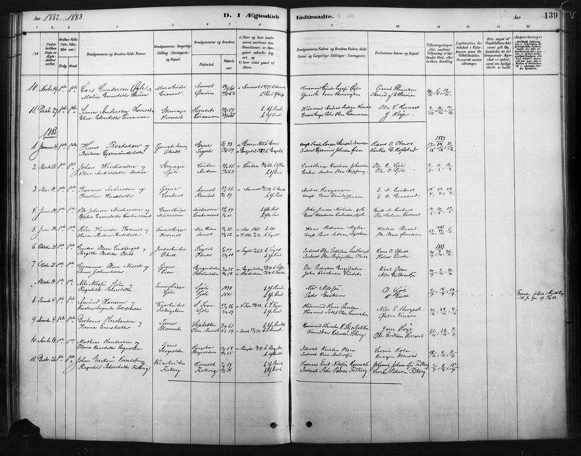 Rendalen prestekontor, SAH/PREST-054/H/Ha/Haa/L0010: Parish register (official) no. 10, 1878-1901, p. 139