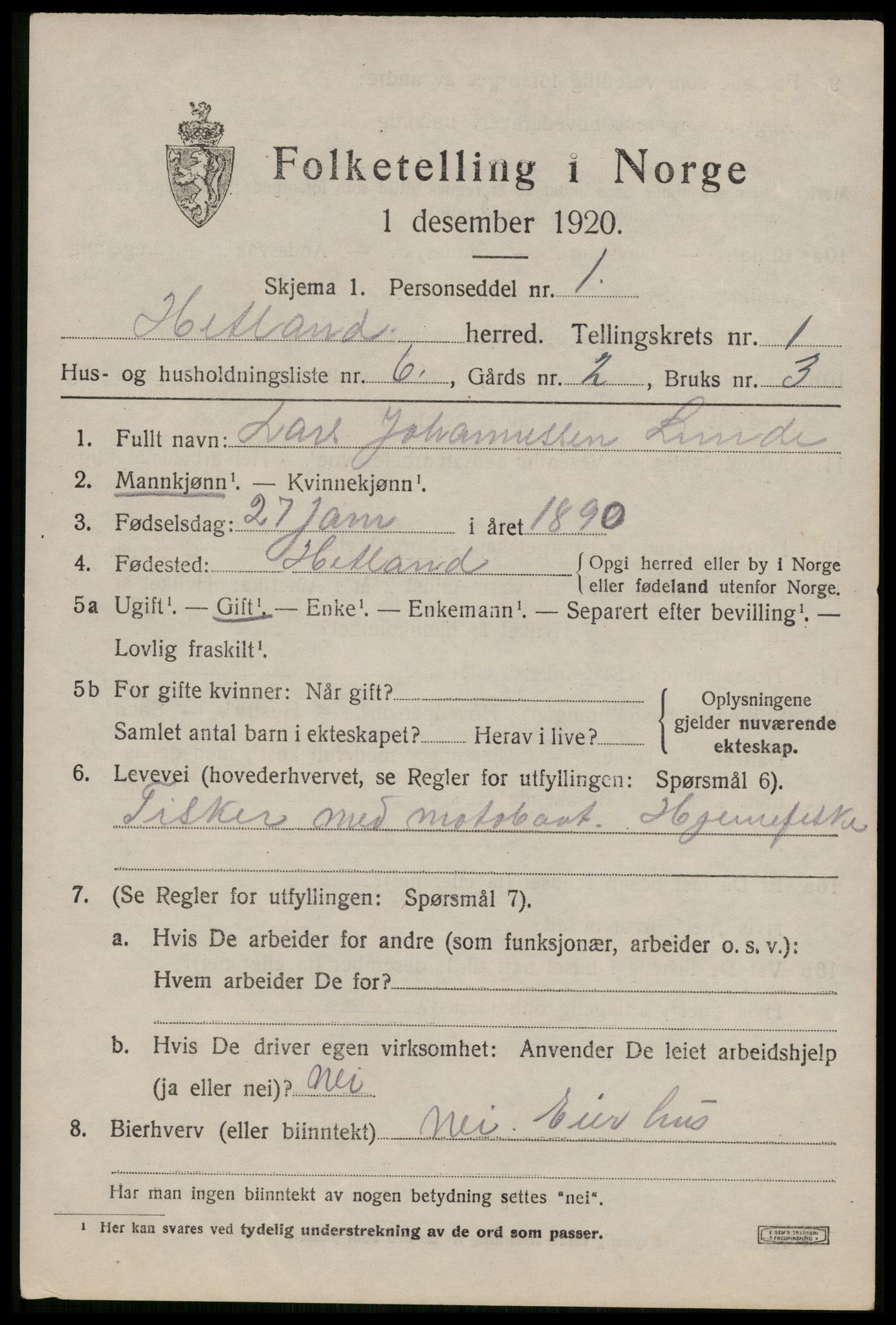 SAST, 1920 census for Hetland, 1920, p. 3617