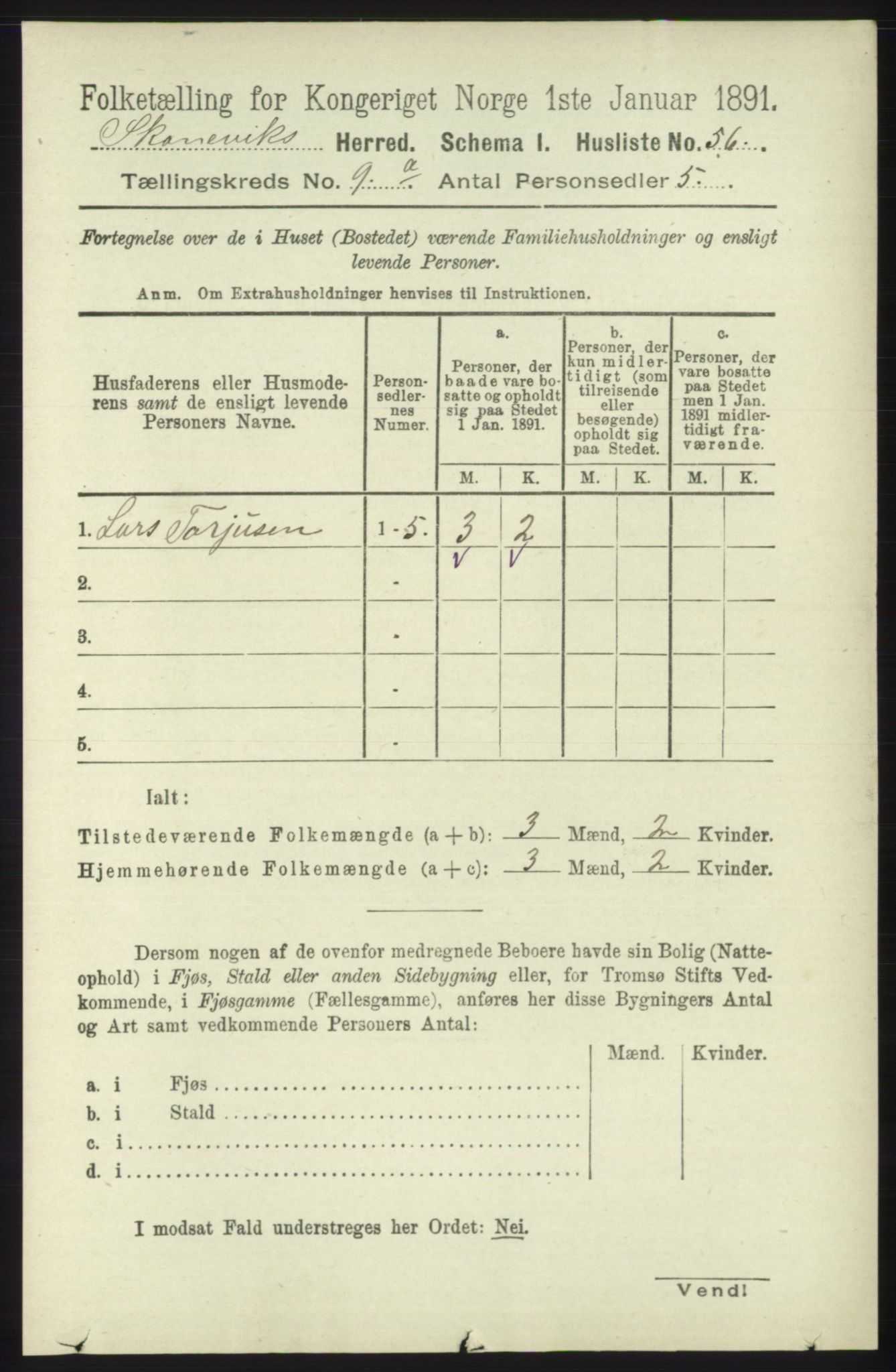 RA, 1891 census for 1212 Skånevik, 1891, p. 2545