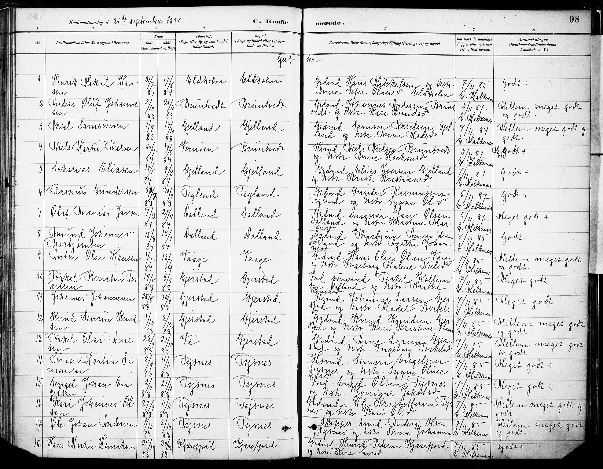 Tysnes sokneprestembete, SAB/A-78601/H/Haa: Parish register (official) no. B 1, 1887-1906, p. 98