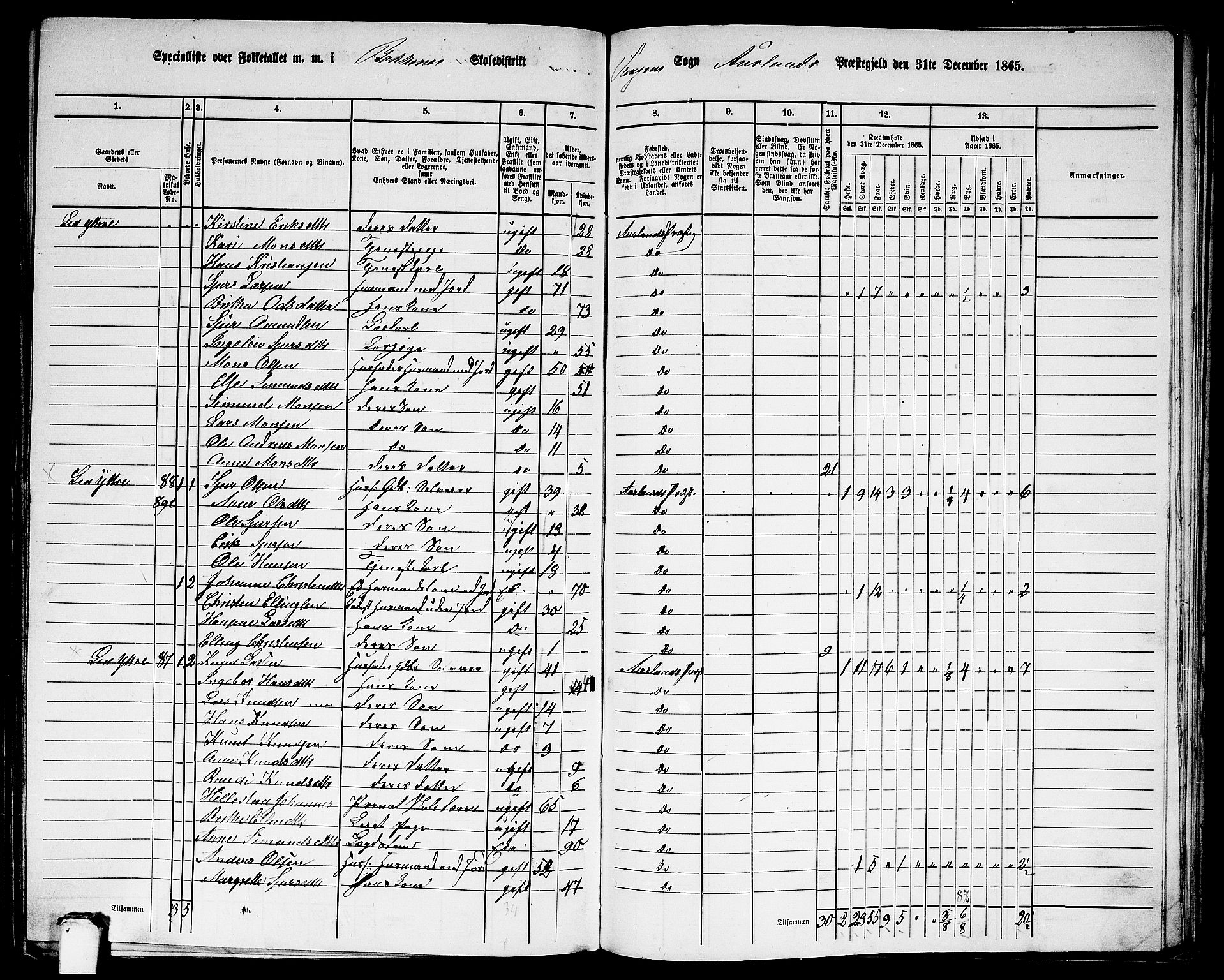 RA, 1865 census for Aurland, 1865, p. 67