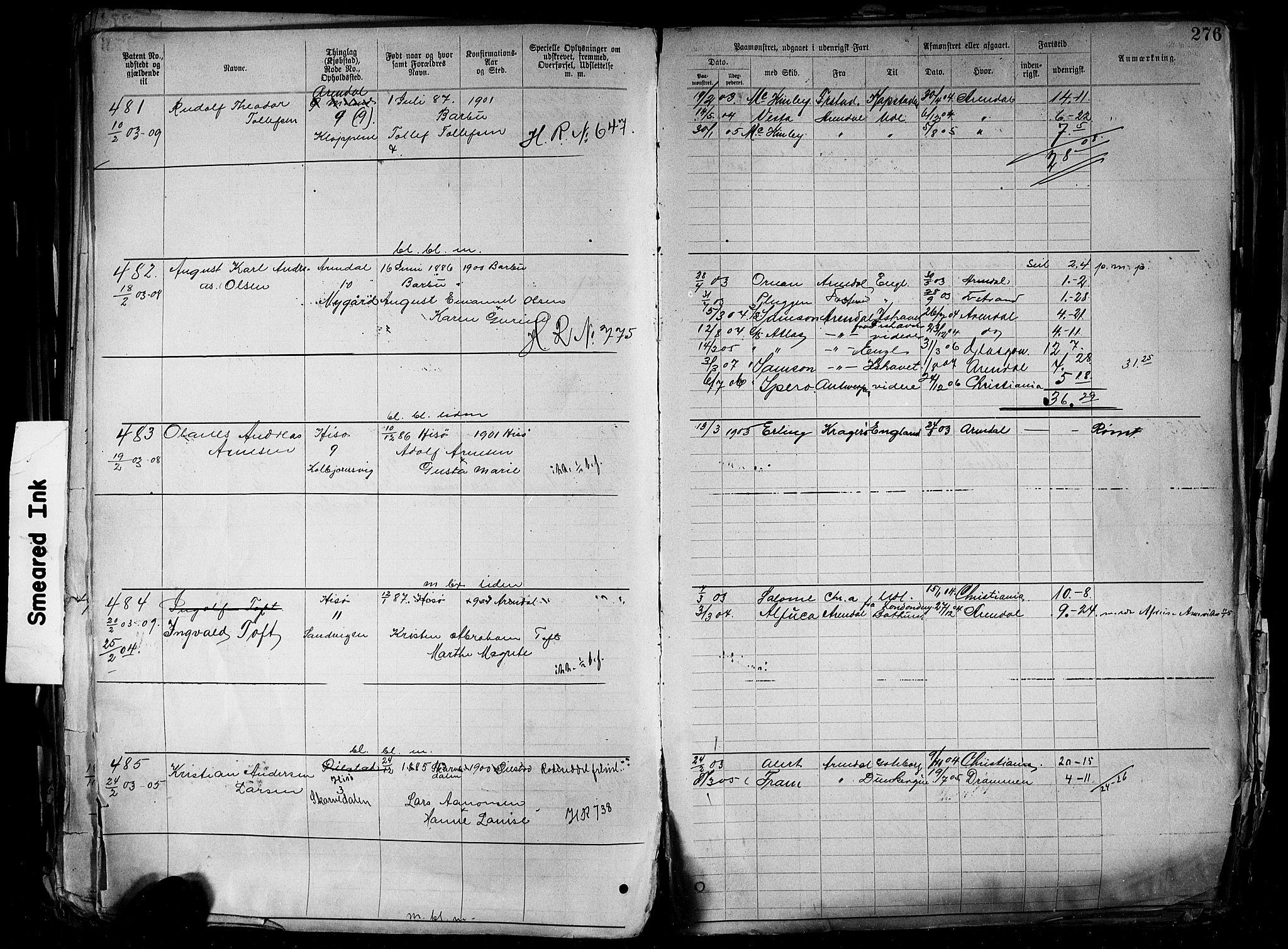 Arendal mønstringskrets, AV/SAK-2031-0012/F/Fa/L0004: Annotasjonsrulle nr 3828-4715 og nr 1-1296, S-4, 1892-1918, p. 283