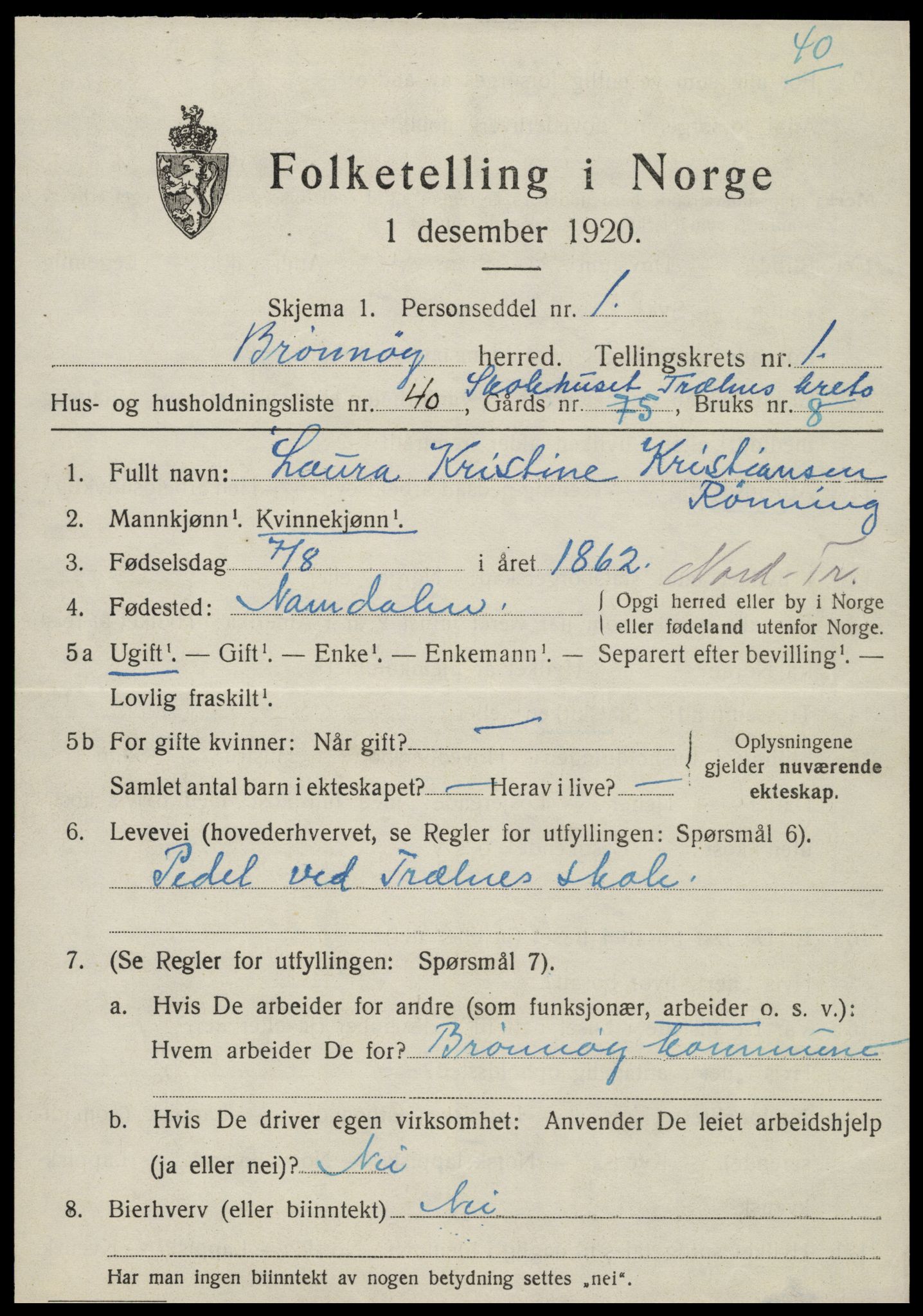 SAT, 1920 census for Brønnøy, 1920, p. 1842