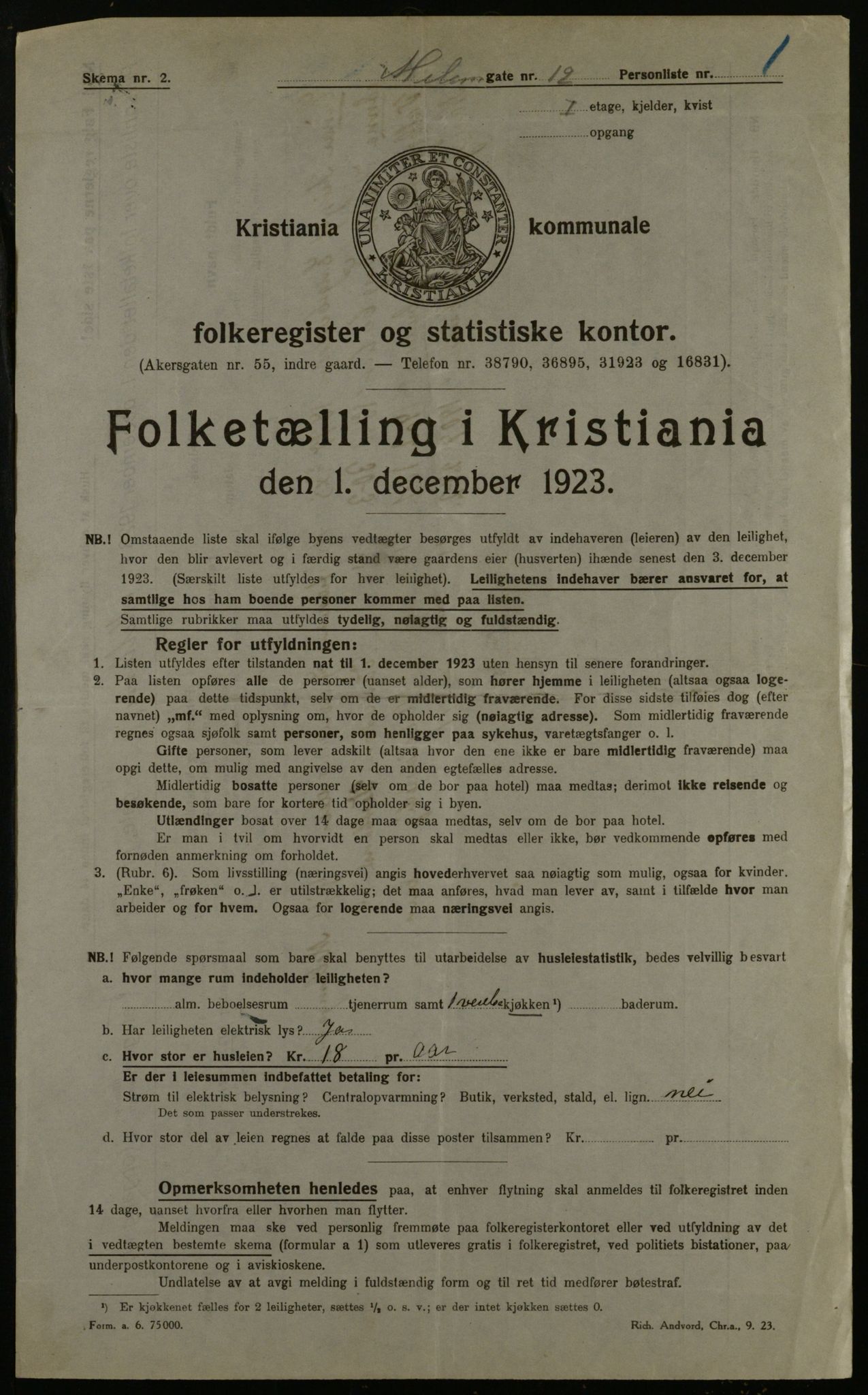 OBA, Municipal Census 1923 for Kristiania, 1923, p. 72085