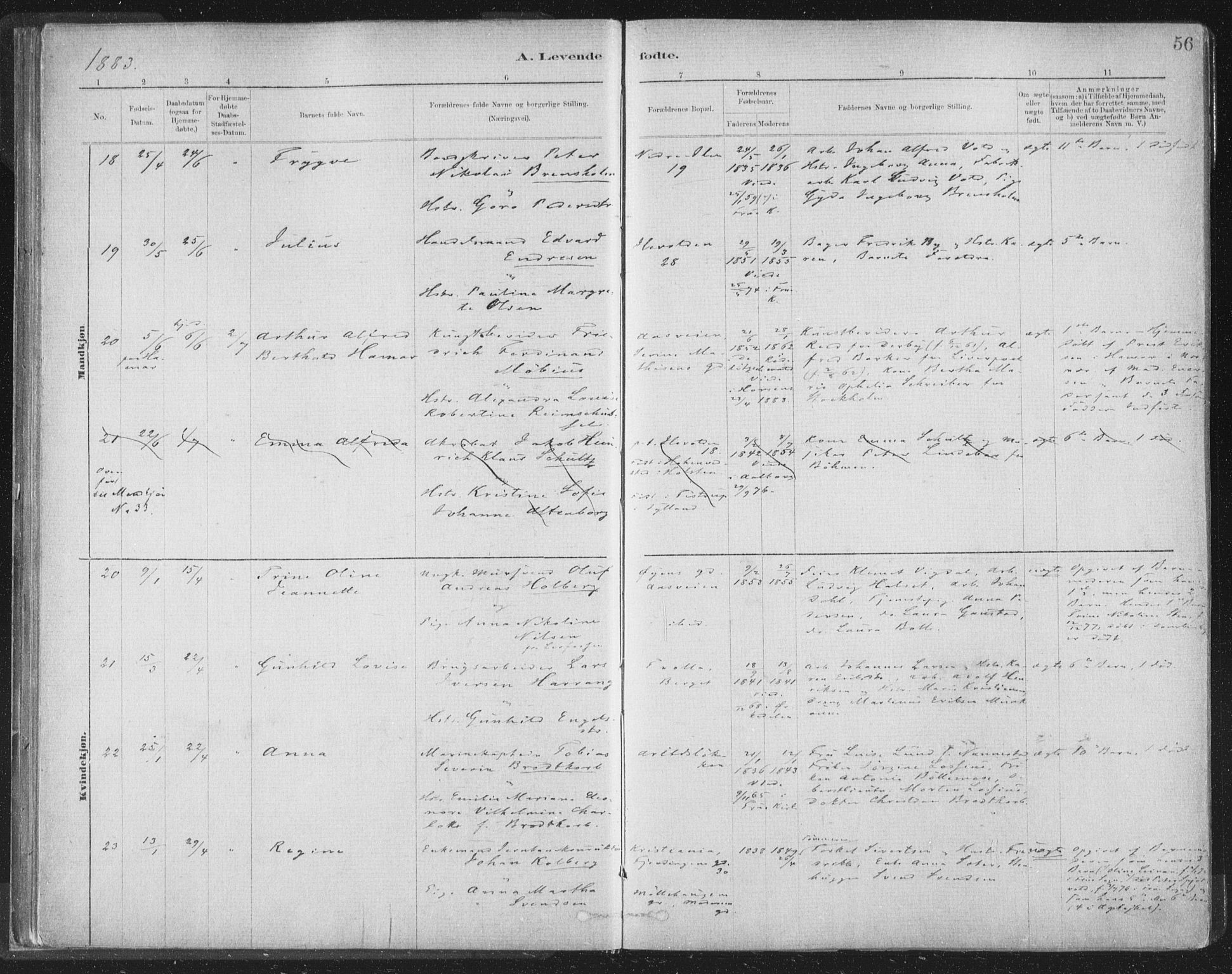 Ministerialprotokoller, klokkerbøker og fødselsregistre - Sør-Trøndelag, AV/SAT-A-1456/603/L0162: Parish register (official) no. 603A01, 1879-1895, p. 56