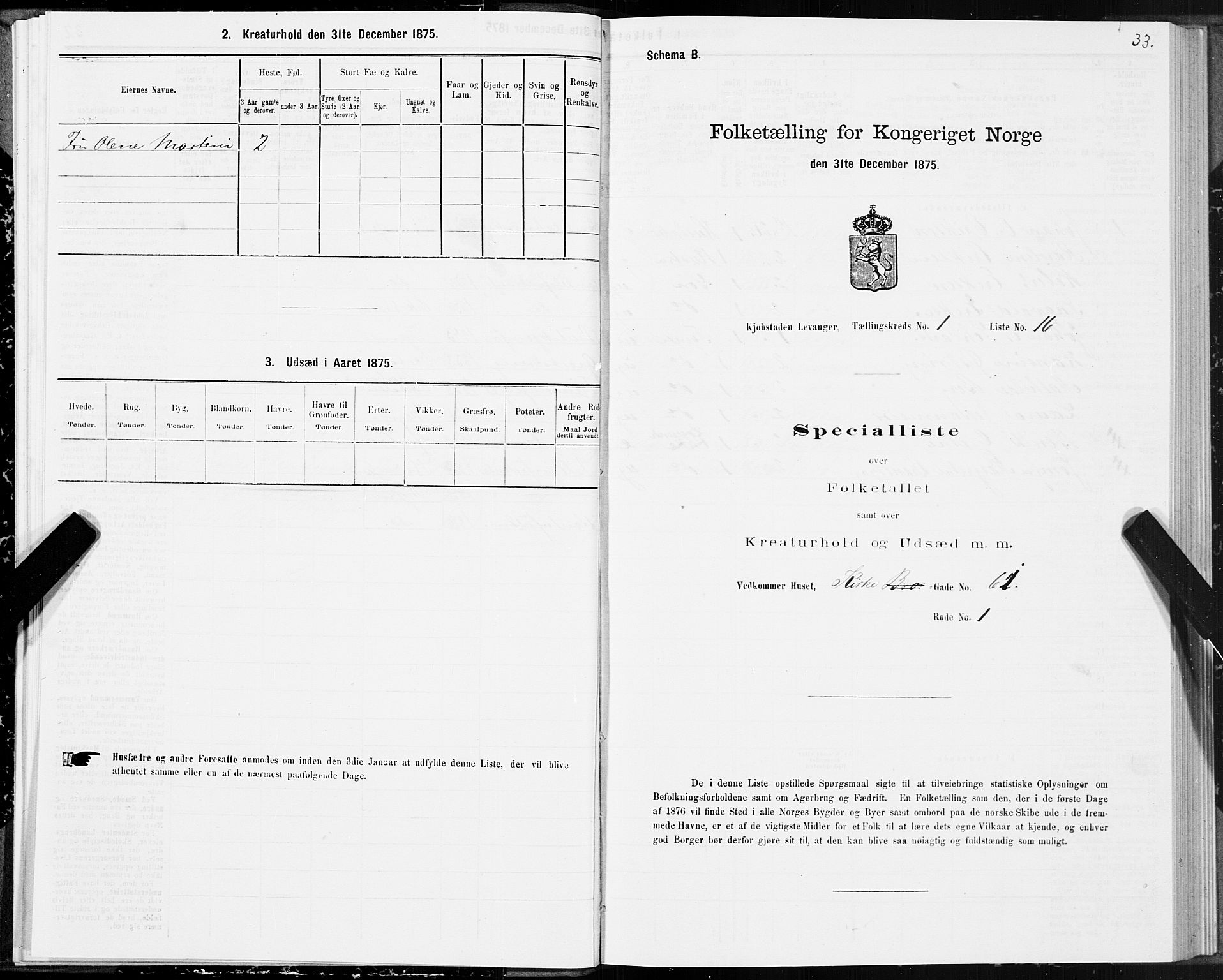 SAT, 1875 census for 1701B Levanger/Levanger, 1875, p. 33