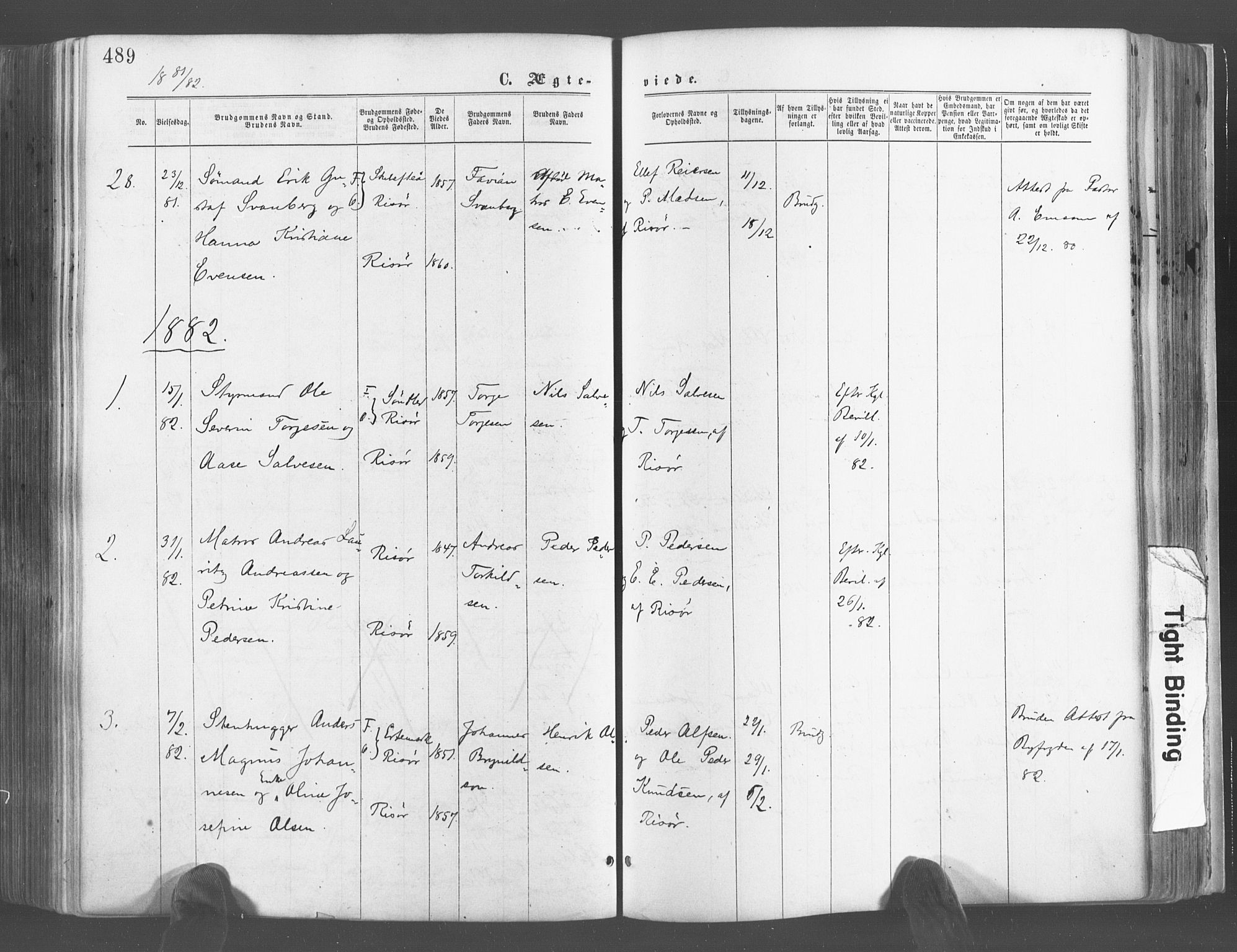 Risør sokneprestkontor, SAK/1111-0035/F/Fa/L0004: Parish register (official) no. A 4, 1865-1882, p. 489