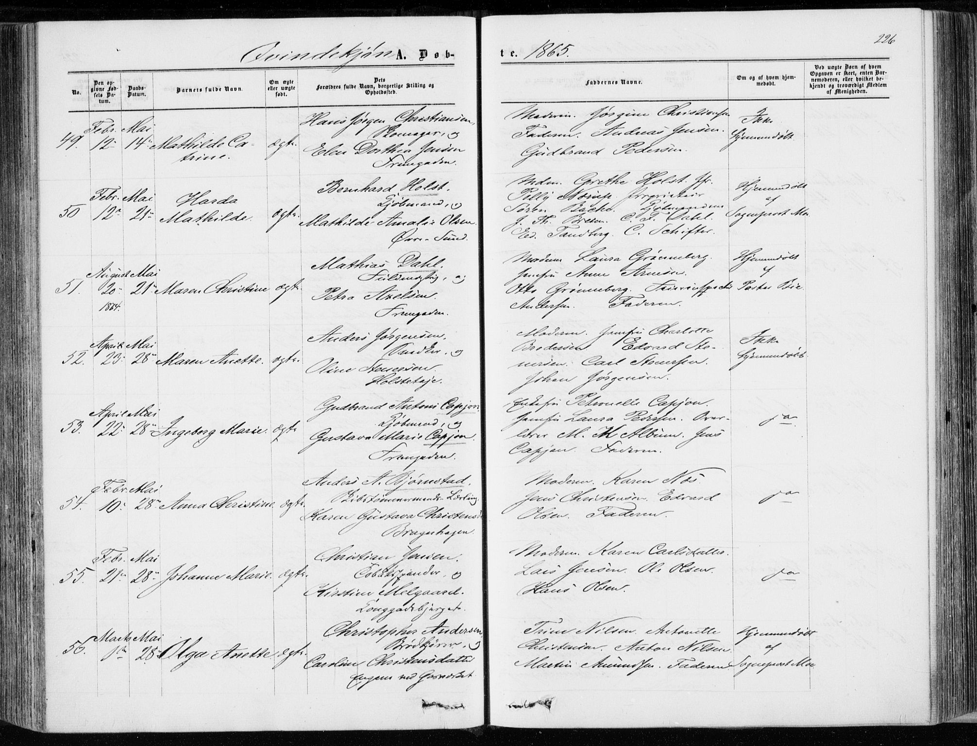 Bragernes kirkebøker, AV/SAKO-A-6/F/Fb/L0003: Parish register (official) no. II 3, 1860-1868, p. 226