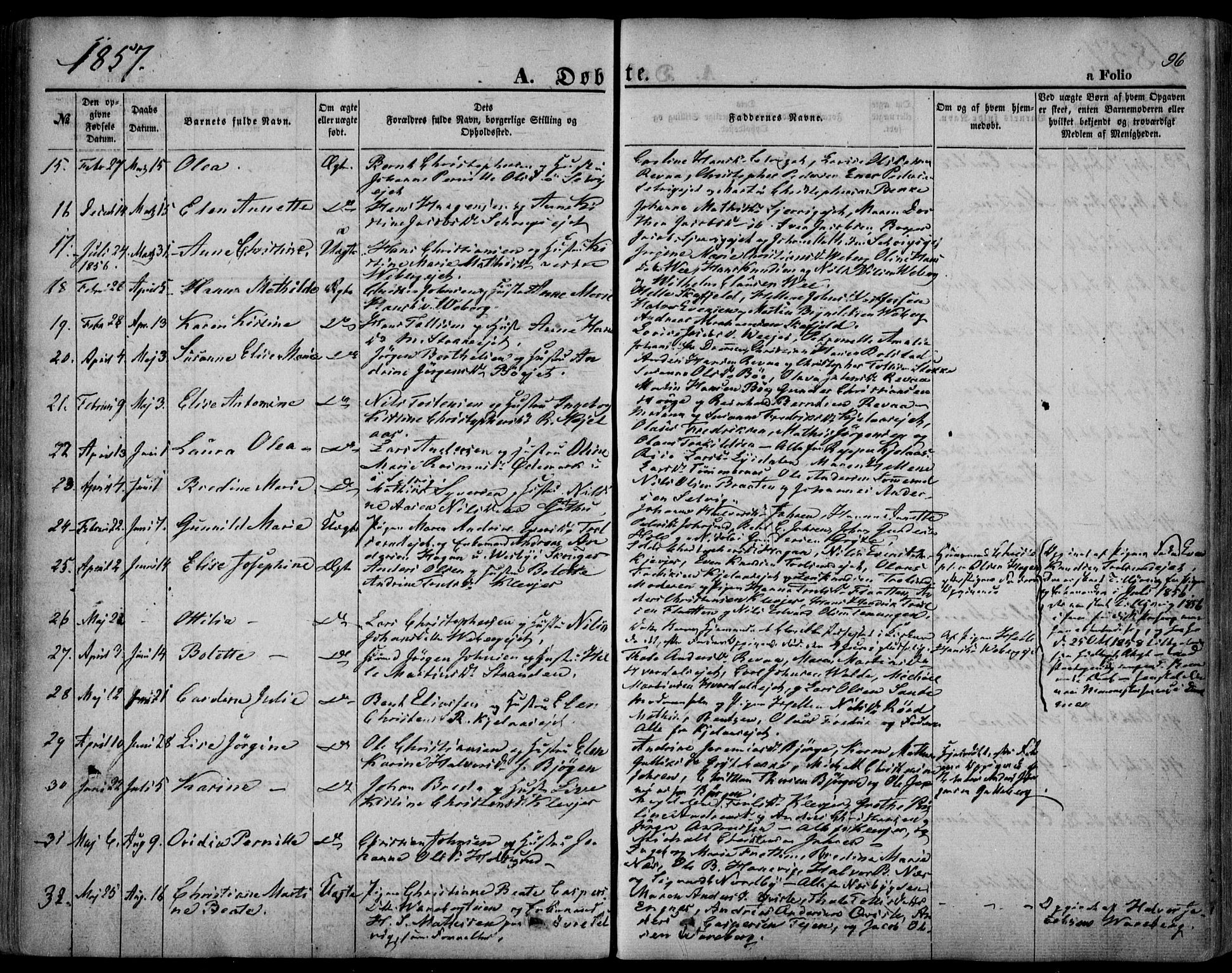 Sande Kirkebøker, AV/SAKO-A-53/F/Fa/L0004: Parish register (official) no. 4, 1847-1864, p. 96