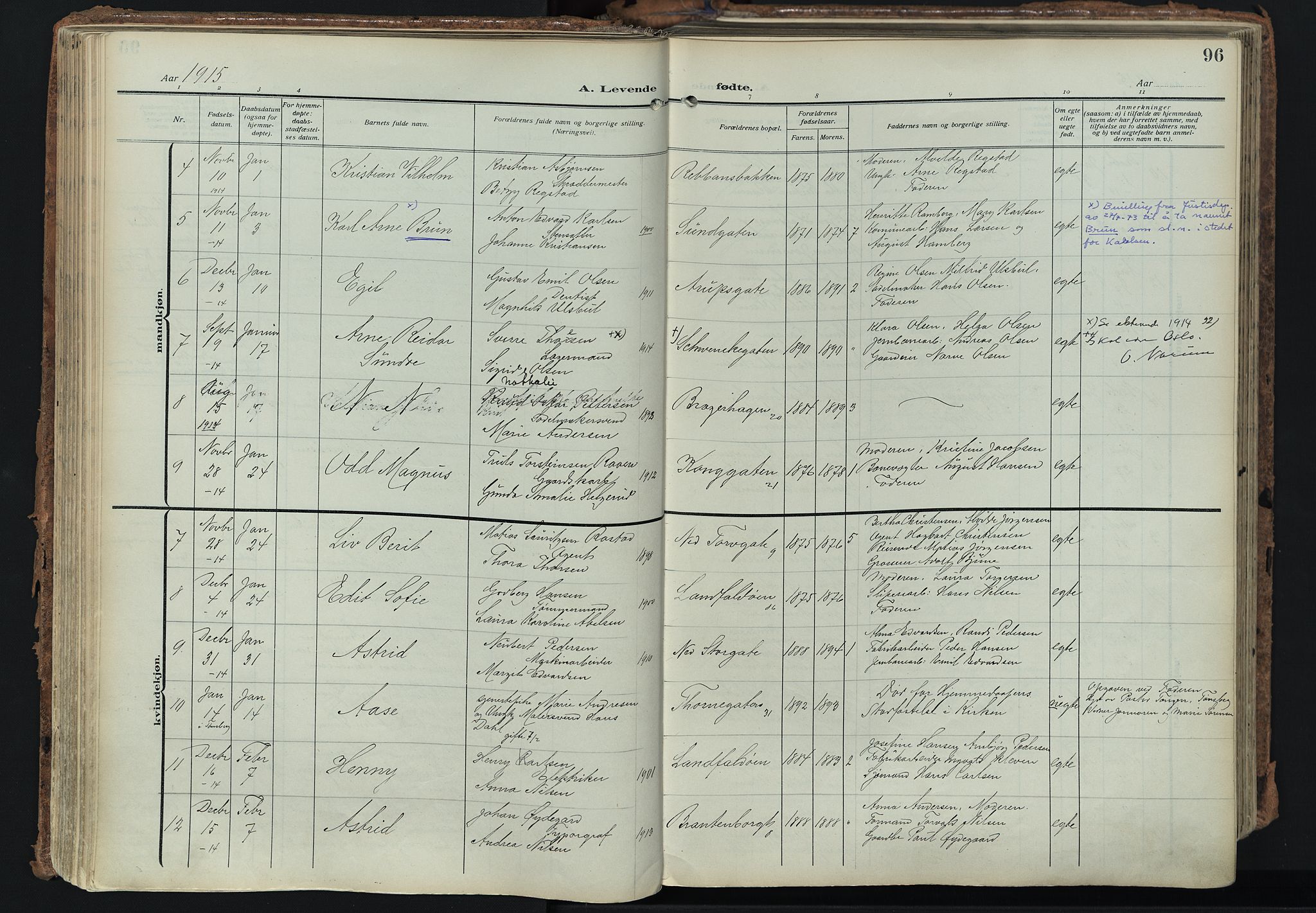 Bragernes kirkebøker, SAKO/A-6/F/Fb/L0010: Parish register (official) no. II 10, 1911-1922, p. 96
