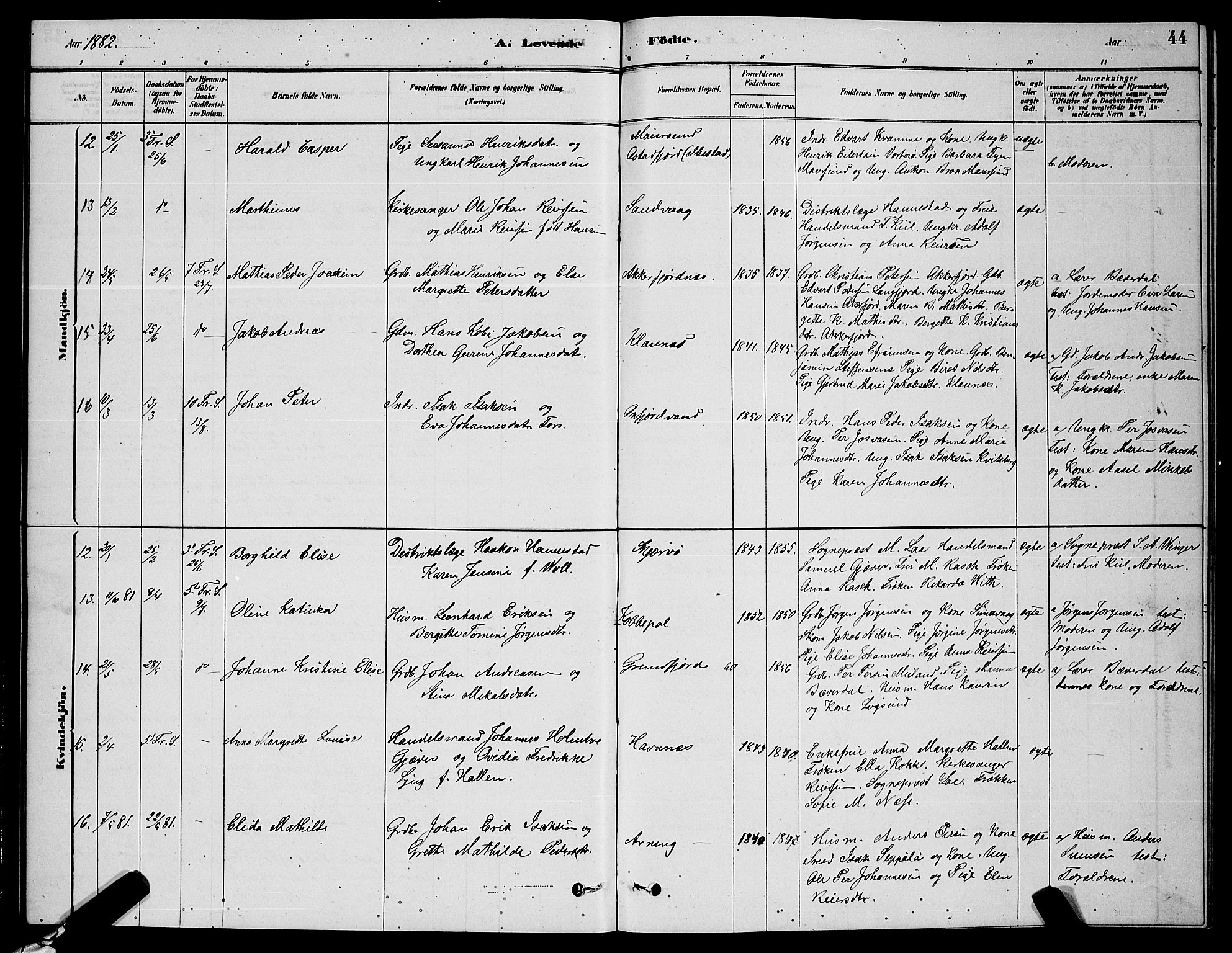 Skjervøy sokneprestkontor, AV/SATØ-S-1300/H/Ha/Hab/L0006klokker: Parish register (copy) no. 6, 1878-1888, p. 44