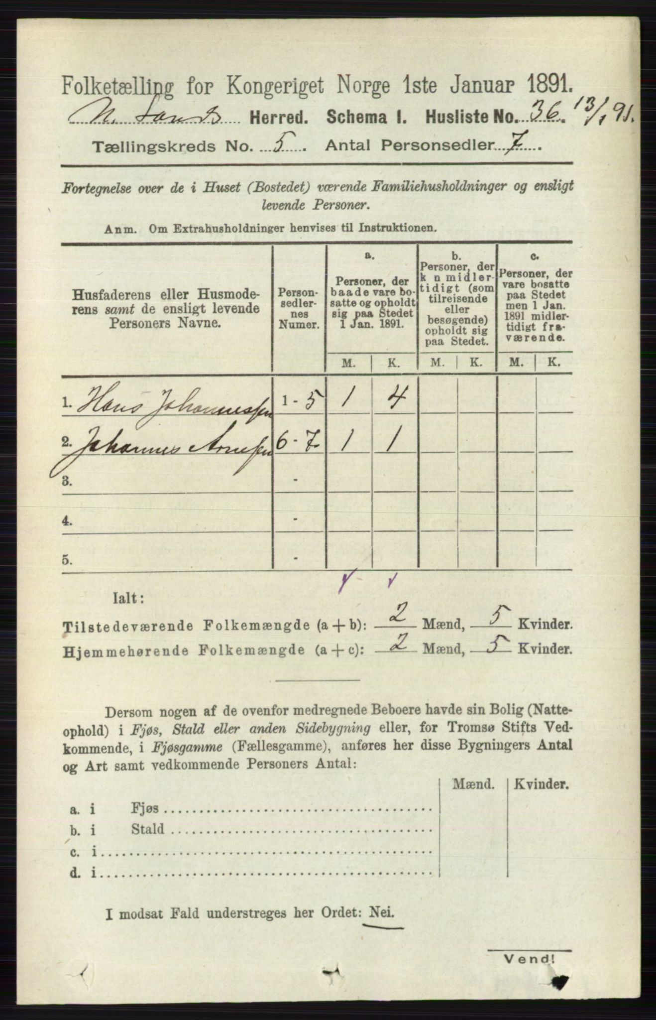 RA, 1891 census for 0538 Nordre Land, 1891, p. 1549