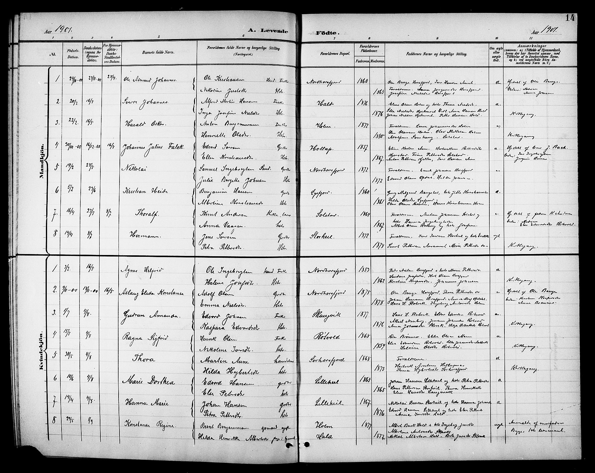 Ministerialprotokoller, klokkerbøker og fødselsregistre - Nordland, SAT/A-1459/811/L0170: Parish register (copy) no. 811C02, 1896-1908, p. 14