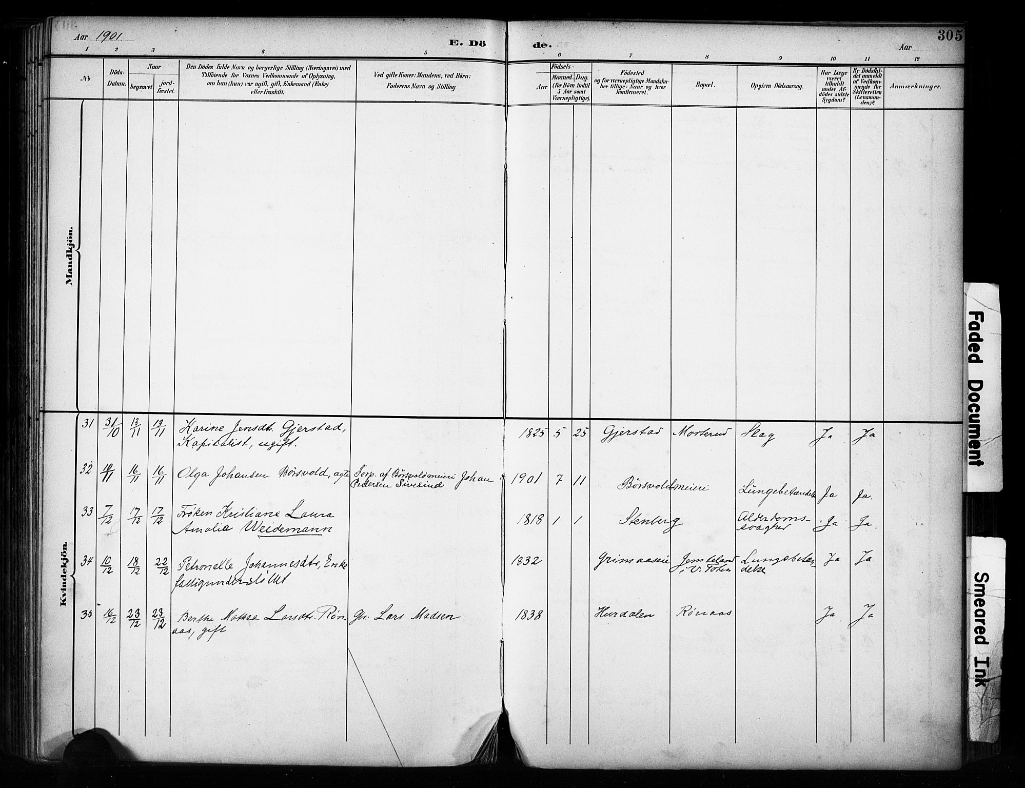 Vestre Toten prestekontor, SAH/PREST-108/H/Ha/Haa/L0011: Parish register (official) no. 11, 1895-1906, p. 305