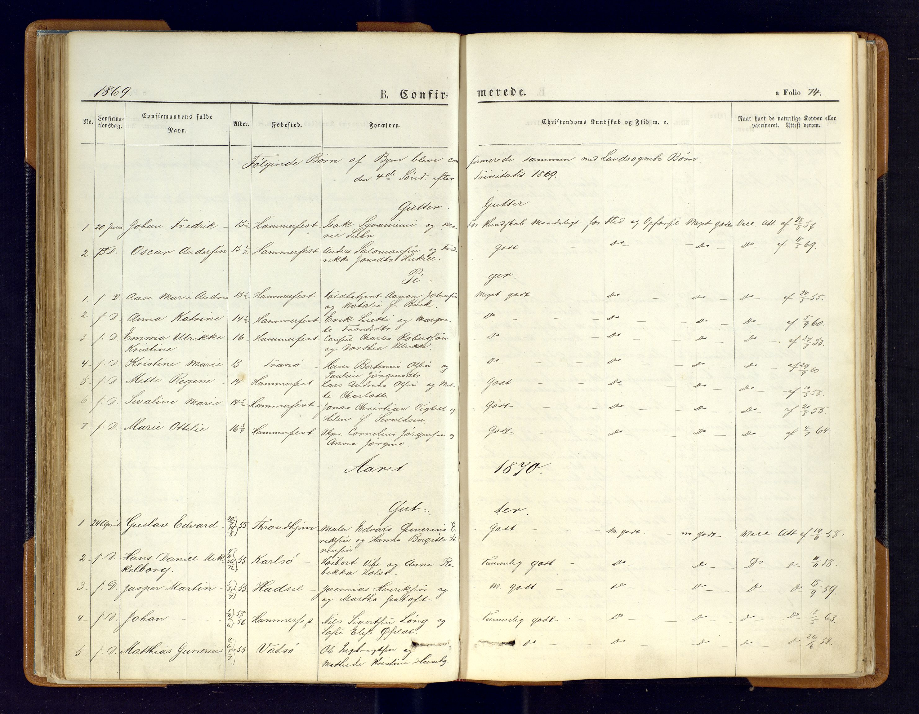 Hammerfest sokneprestkontor, SATØ/S-1347/H/Ha/L0006.kirke: Parish register (official) no. 6, 1869-1877, p. 74