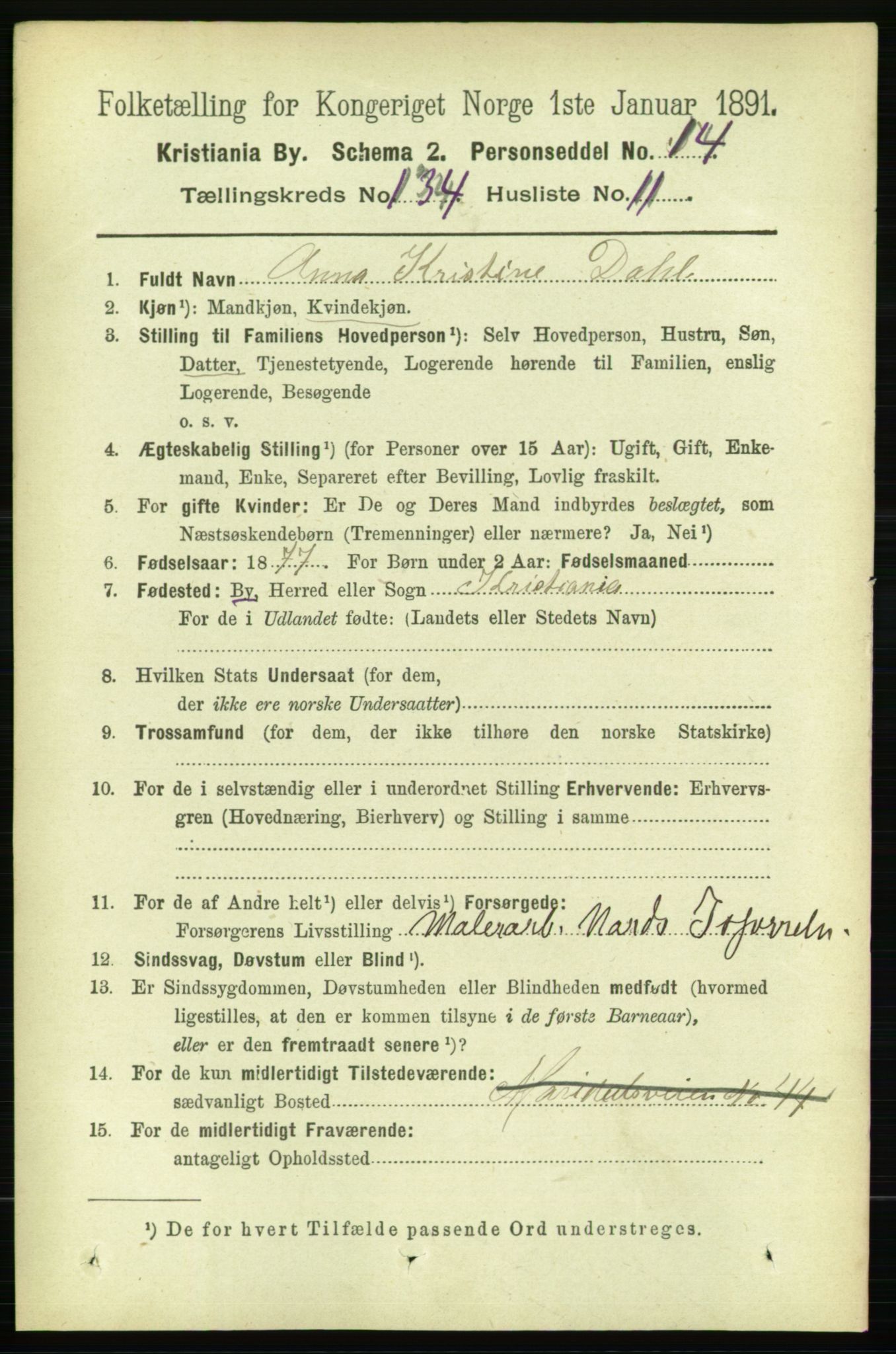 RA, 1891 census for 0301 Kristiania, 1891, p. 73673