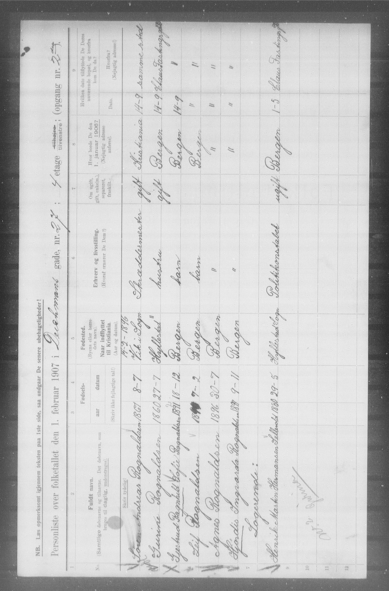 OBA, Municipal Census 1907 for Kristiania, 1907, p. 8039