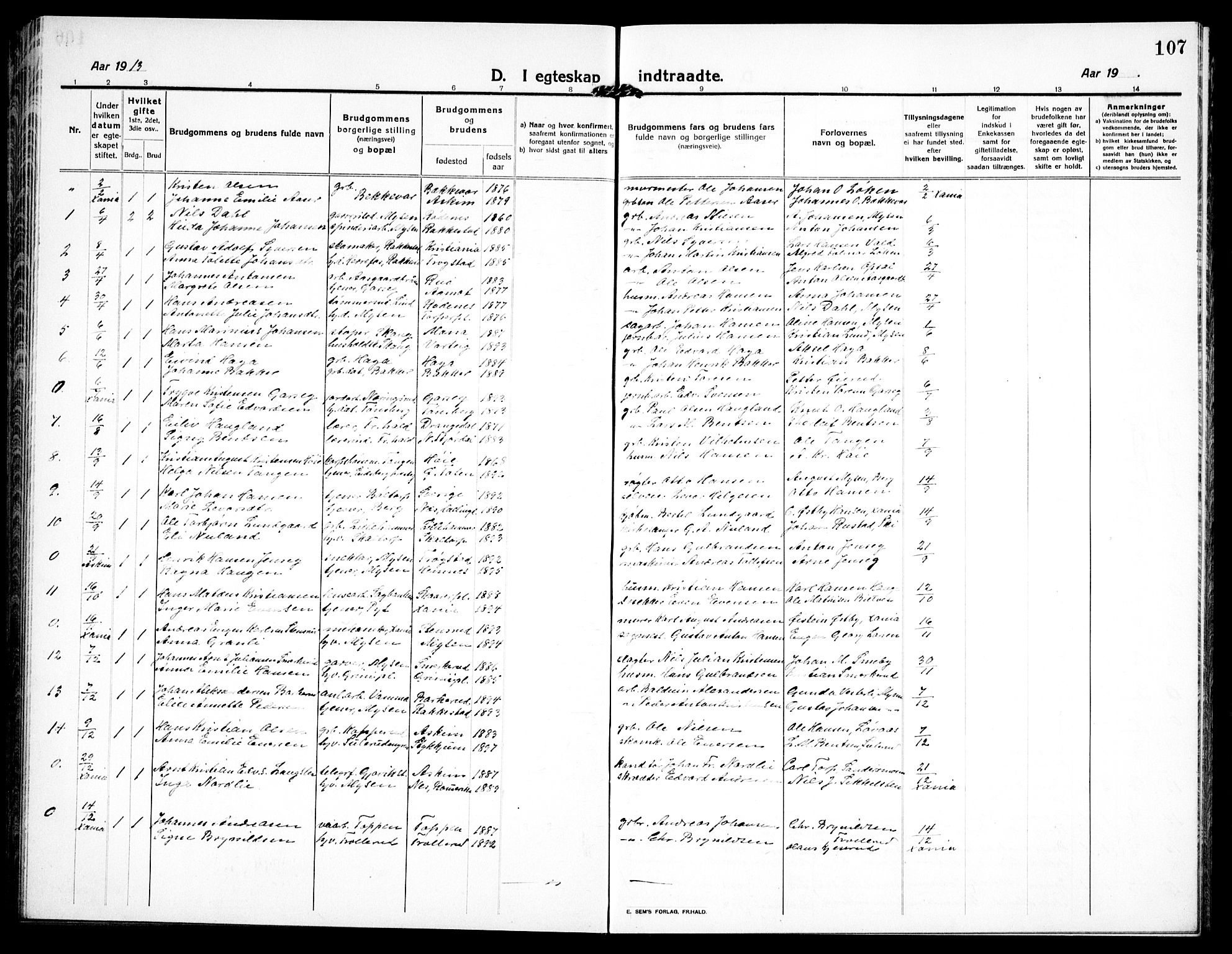 Eidsberg prestekontor Kirkebøker, AV/SAO-A-10905/G/Ga/L0003: Parish register (copy) no. I 3, 1913-1937, p. 107