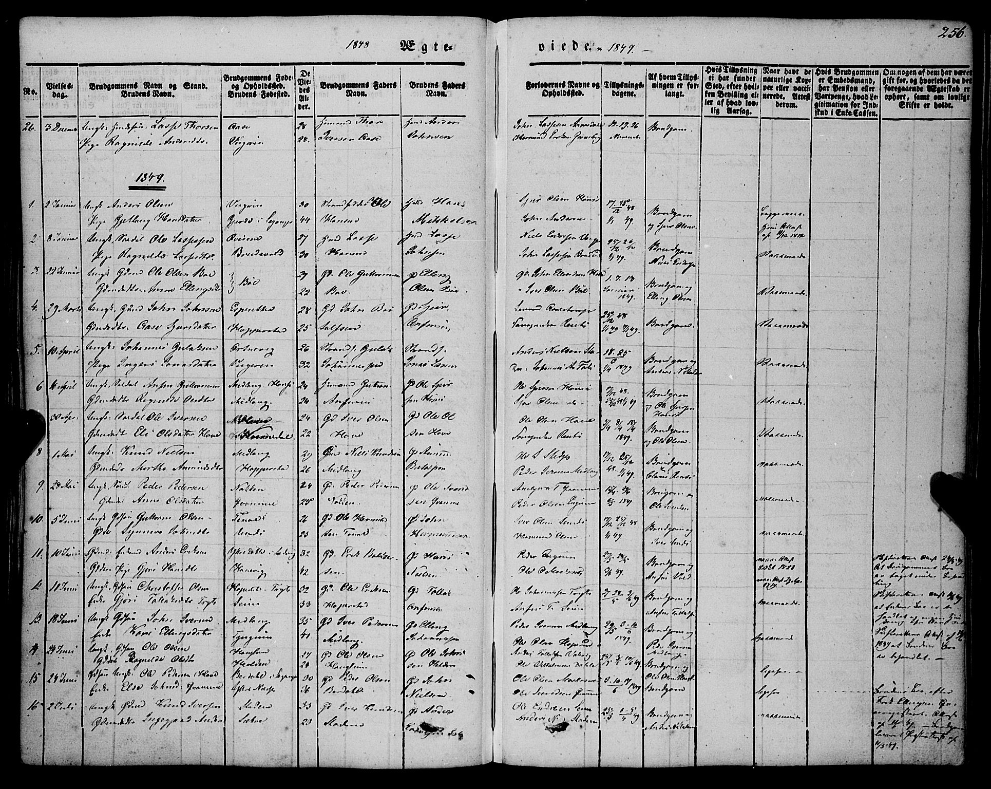 Vik sokneprestembete, SAB/A-81501: Parish register (official) no. A 8, 1846-1865, p. 256
