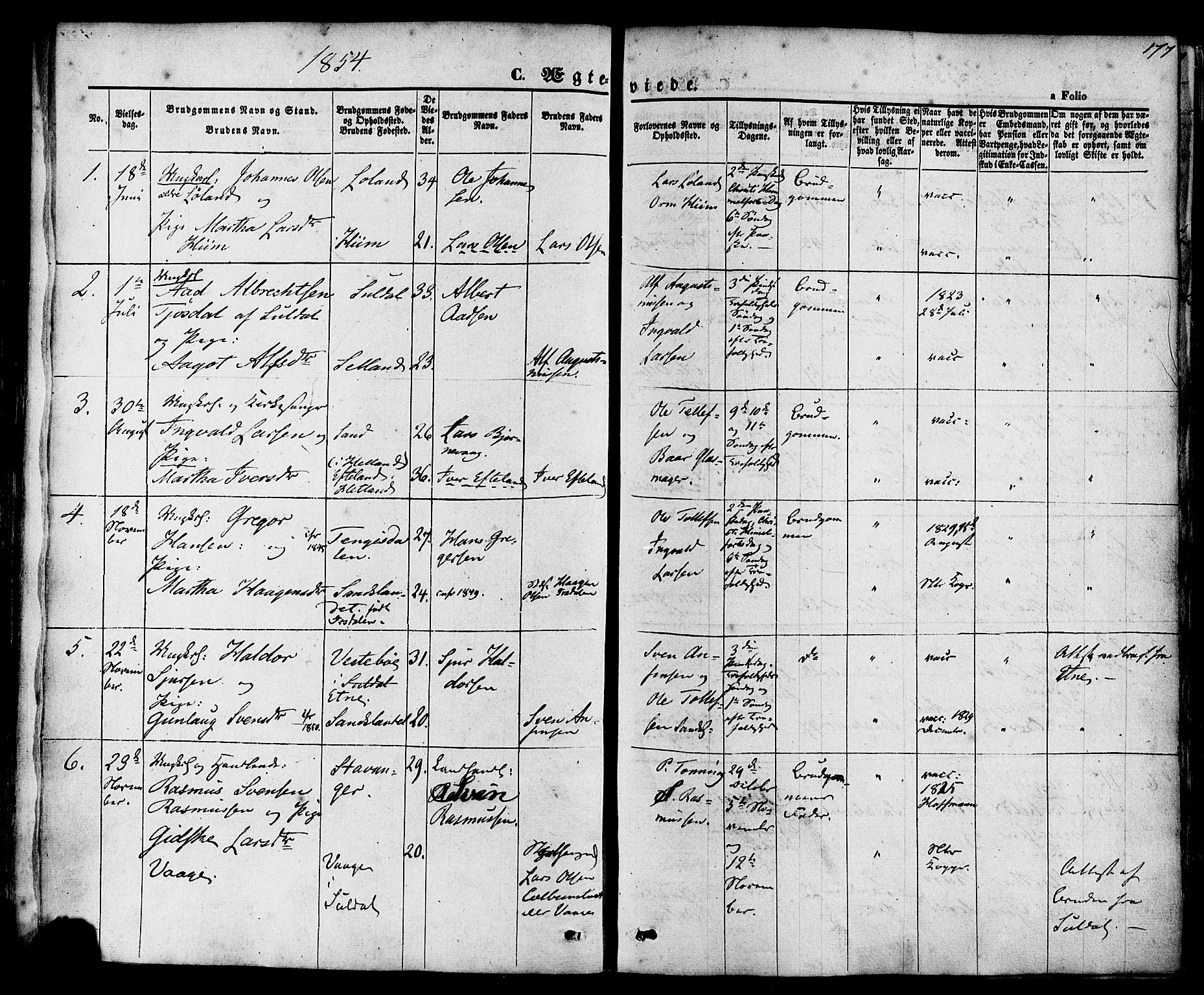 Sand sokneprestkontor, AV/SAST-A-101848/01/III/L0003: Parish register (official) no. A 3, 1854-1879, p. 177