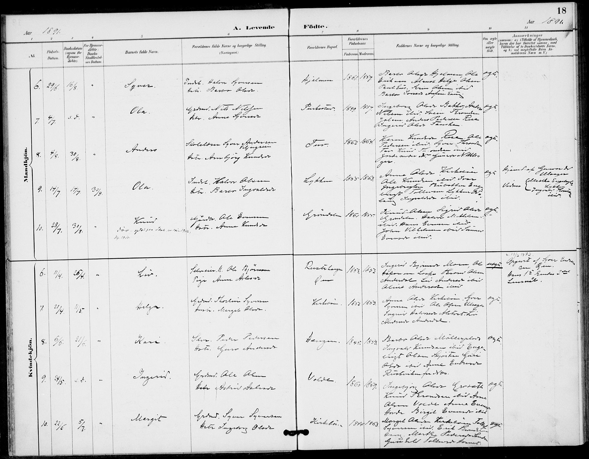 Gol kirkebøker, AV/SAKO-A-226/F/Fb/L0001: Parish register (official) no. II 1, 1887-1900, p. 18