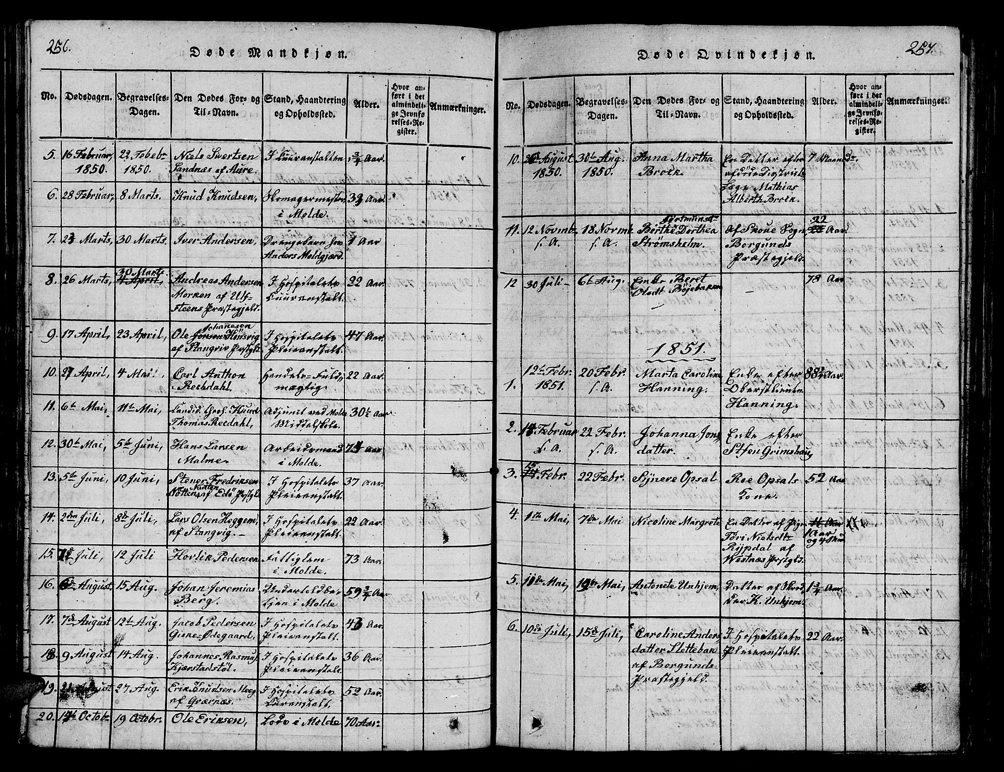 Ministerialprotokoller, klokkerbøker og fødselsregistre - Møre og Romsdal, SAT/A-1454/558/L0700: Parish register (copy) no. 558C01, 1818-1868, p. 256-257
