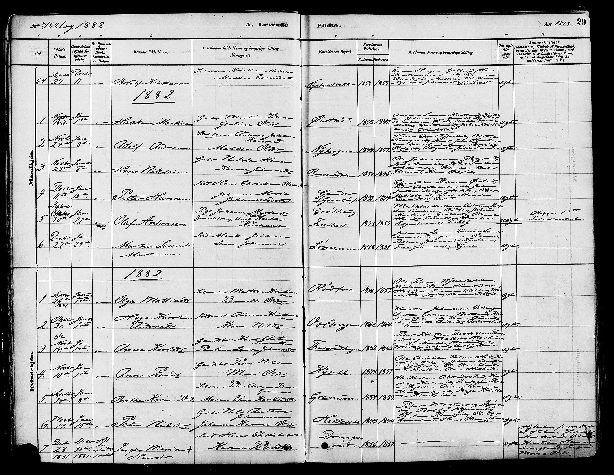 Vestre Toten prestekontor, SAH/PREST-108/H/Ha/Haa/L0009: Parish register (official) no. 9, 1878-1894, p. 29