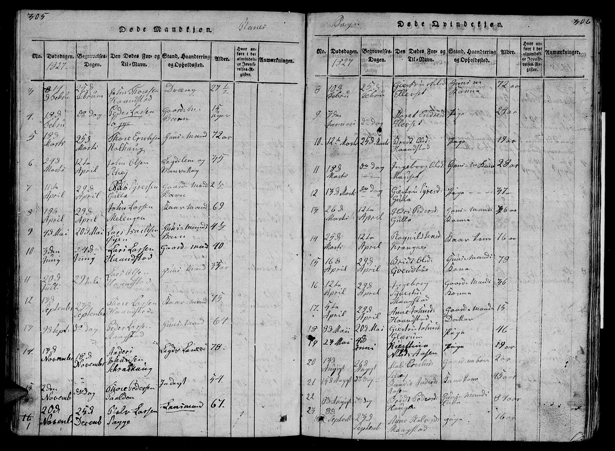 Ministerialprotokoller, klokkerbøker og fødselsregistre - Møre og Romsdal, AV/SAT-A-1454/595/L1050: Parish register (copy) no. 595C02, 1819-1834, p. 305-306
