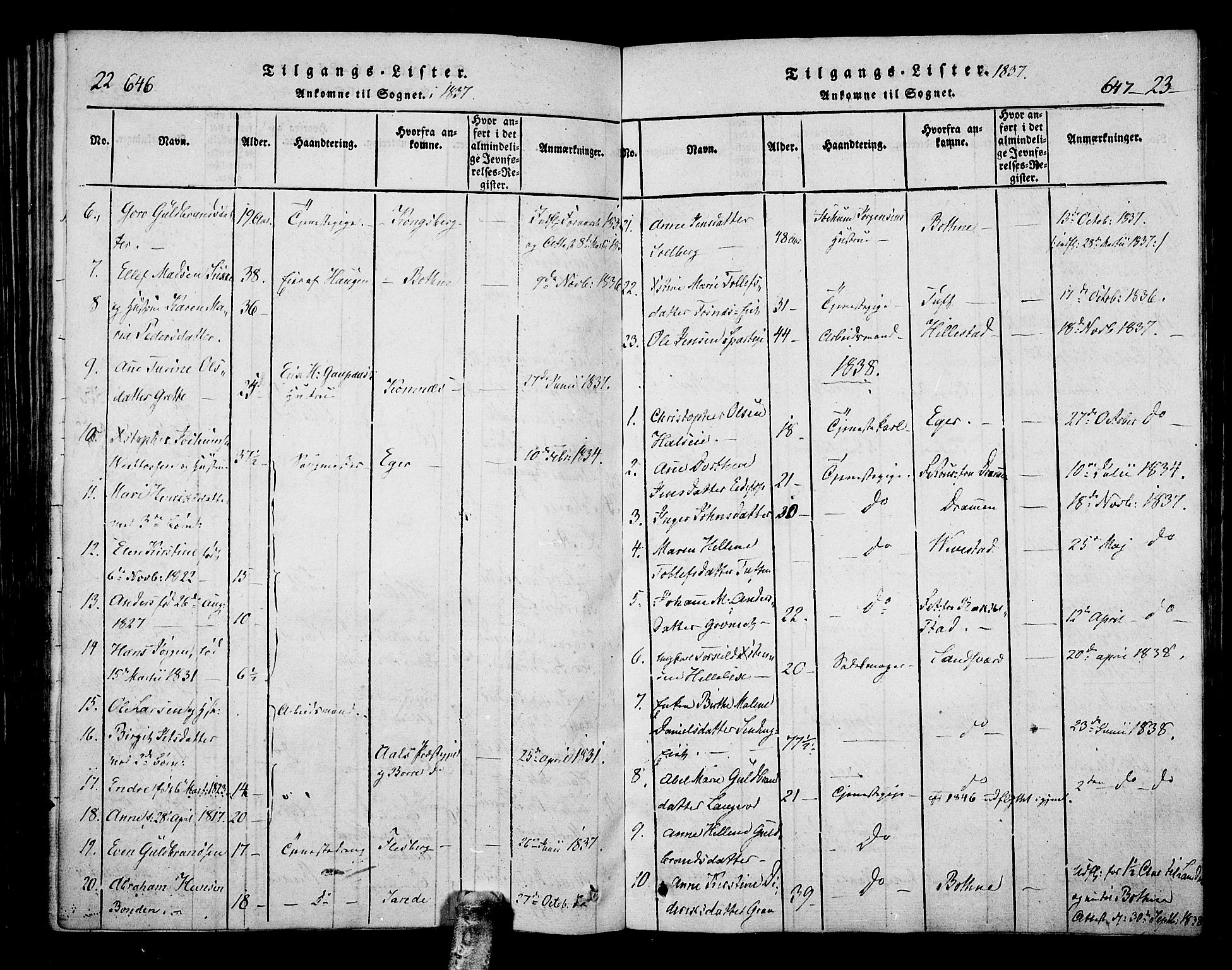 Hof kirkebøker, SAKO/A-64/F/Fa/L0004: Parish register (official) no. I 4, 1814-1843, p. 646-647