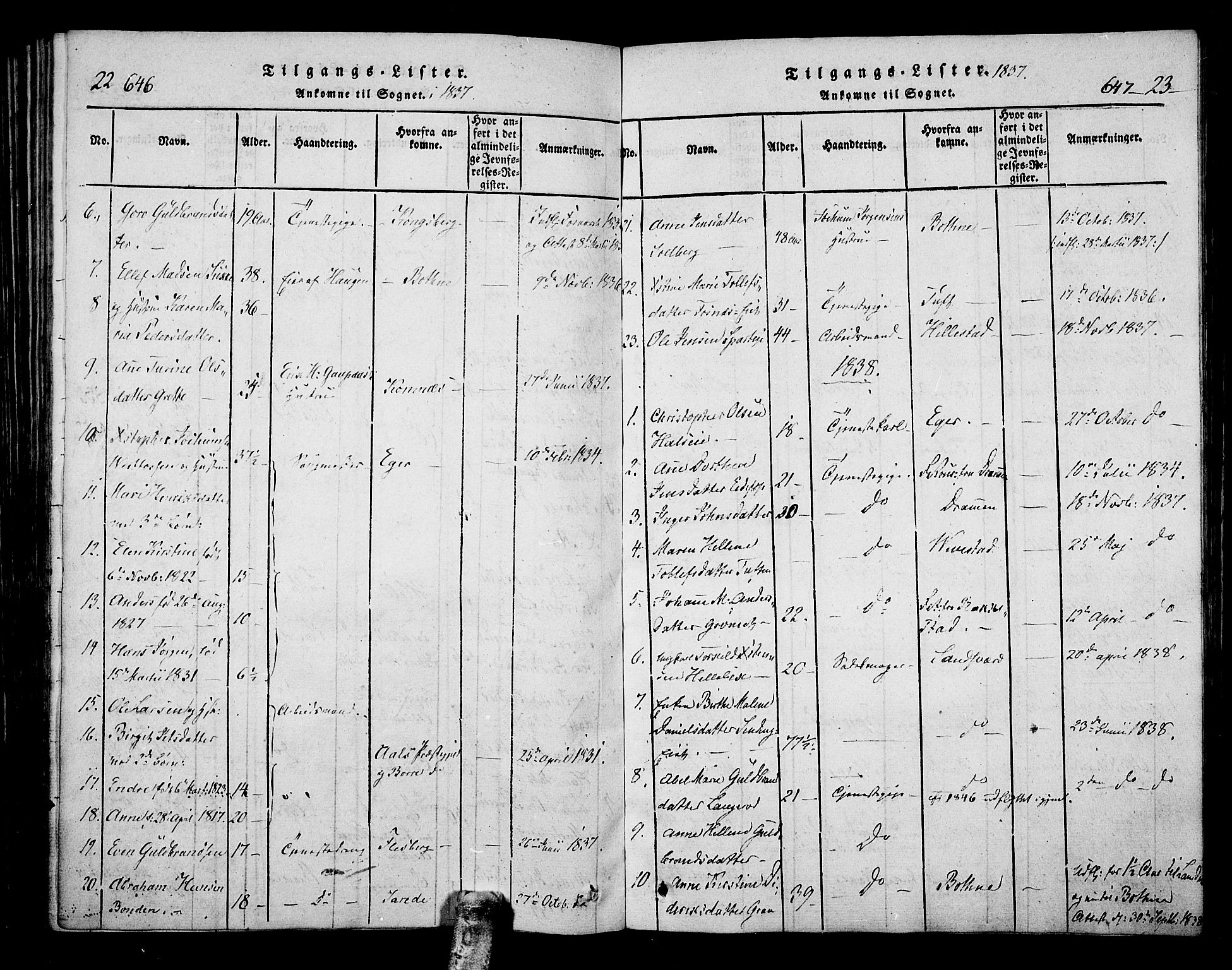 Hof kirkebøker, AV/SAKO-A-64/F/Fa/L0004: Parish register (official) no. I 4, 1814-1843, p. 646-647