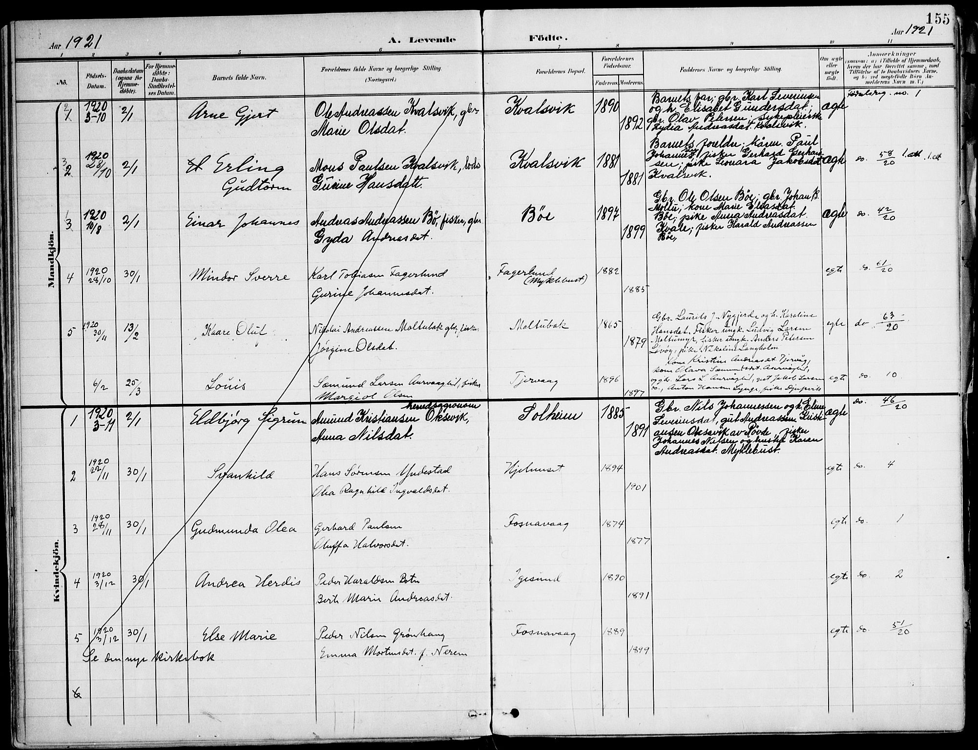 Ministerialprotokoller, klokkerbøker og fødselsregistre - Møre og Romsdal, SAT/A-1454/507/L0075: Parish register (official) no. 507A10, 1901-1920, p. 155