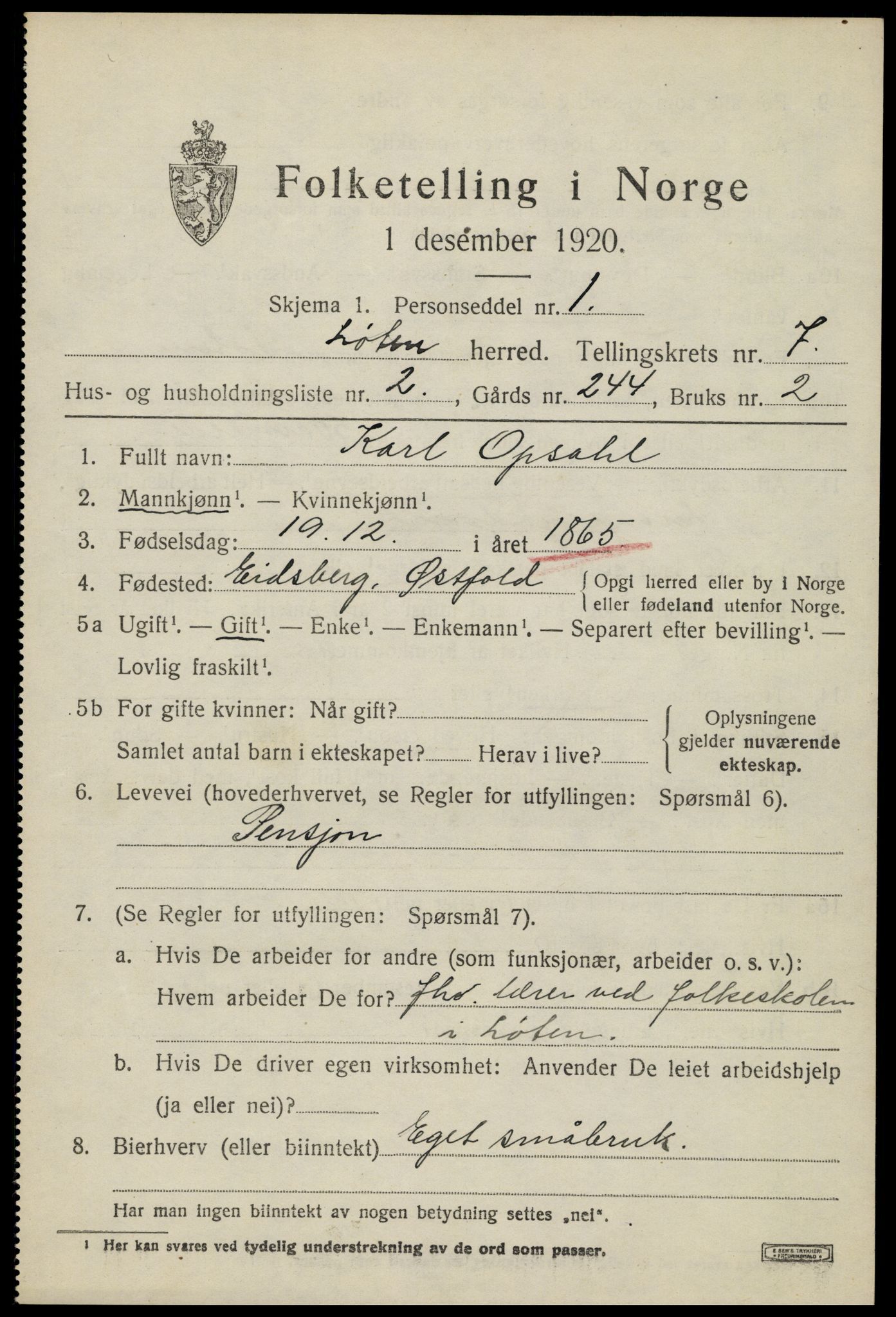 SAH, 1920 census for Løten, 1920, p. 13787