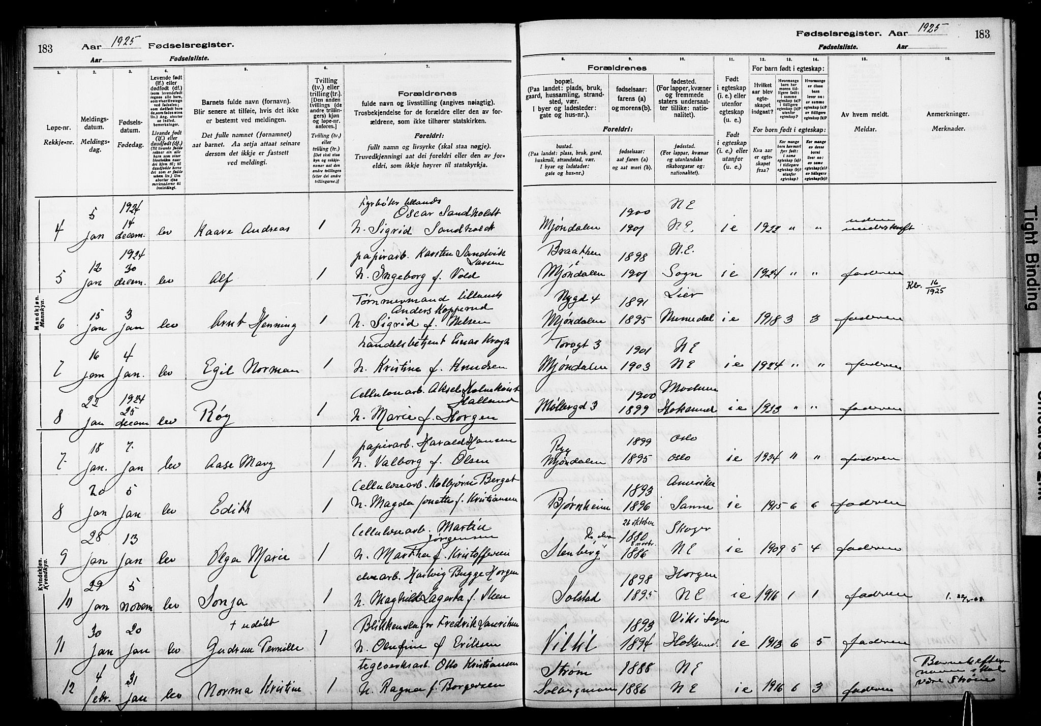 Nedre Eiker kirkebøker, AV/SAKO-A-612/J/Ja/L0001: Birth register no. 1, 1916-1925, p. 183