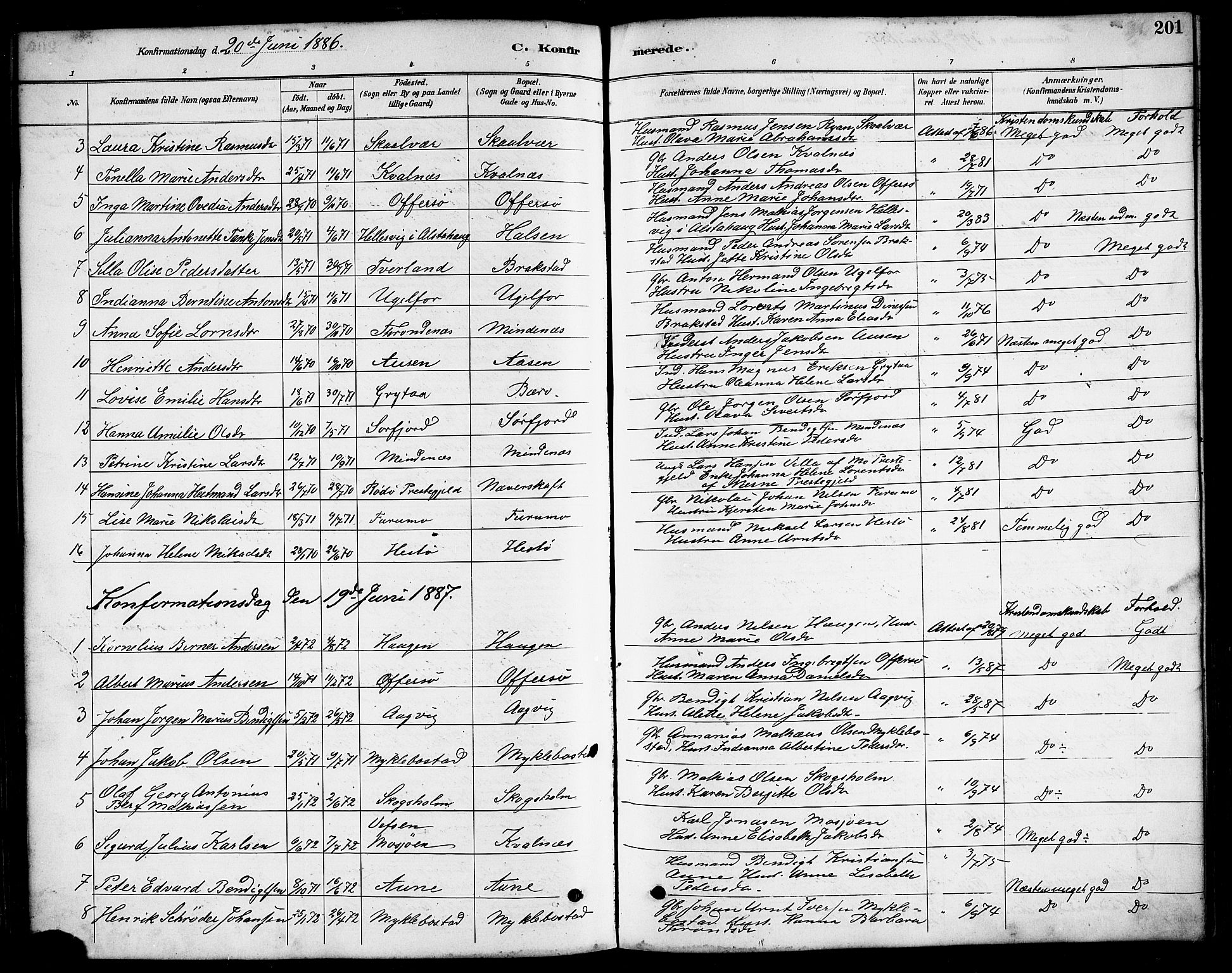 Ministerialprotokoller, klokkerbøker og fødselsregistre - Nordland, AV/SAT-A-1459/817/L0268: Parish register (copy) no. 817C03, 1884-1920, p. 201