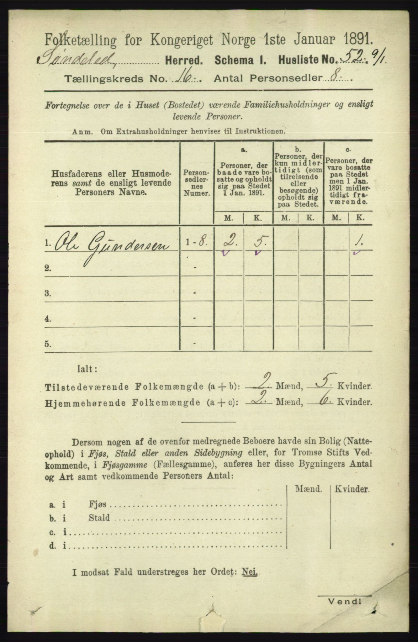 RA, 1891 census for 0913 Søndeled, 1891, p. 4518