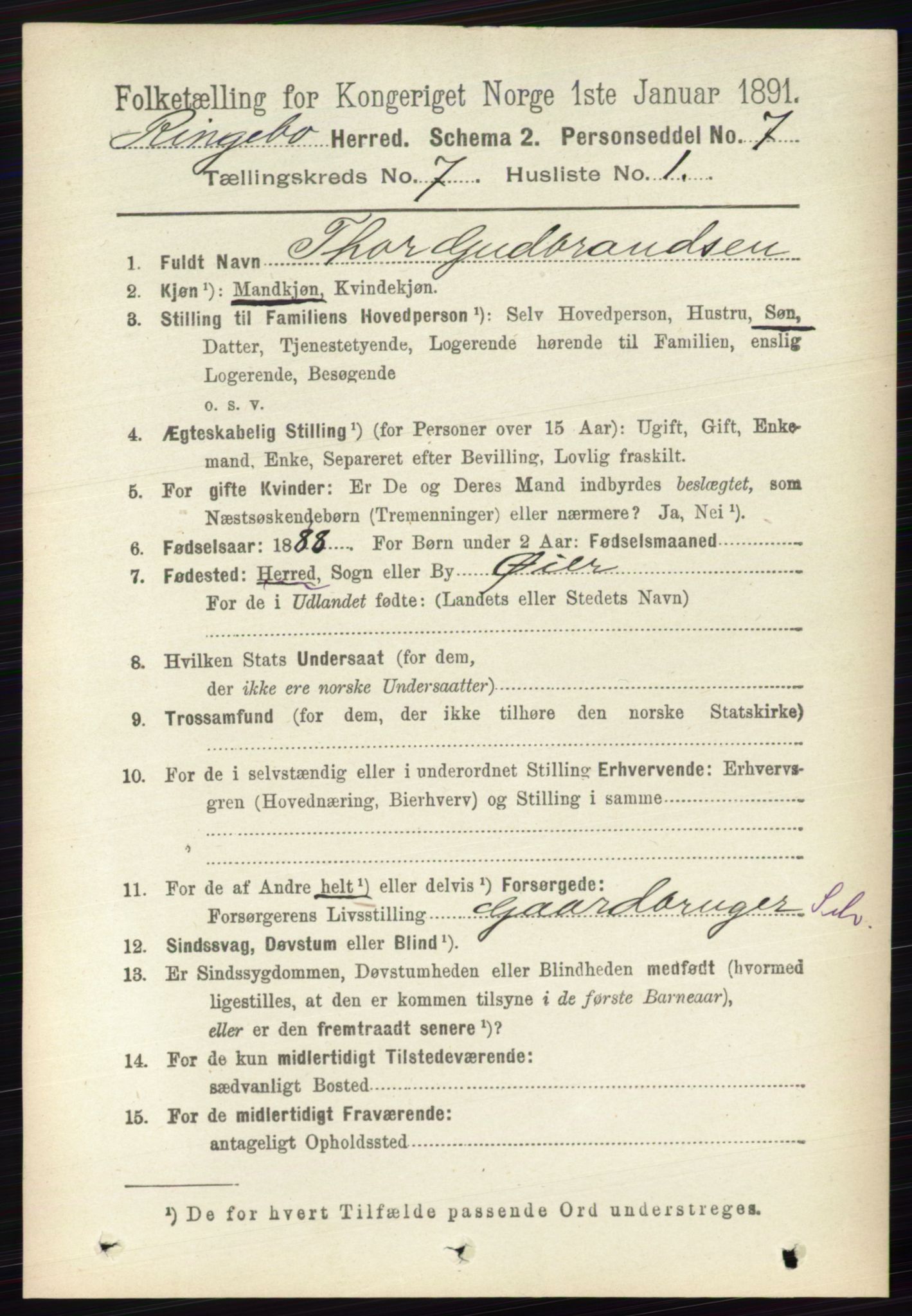 RA, 1891 census for 0520 Ringebu, 1891, p. 3041