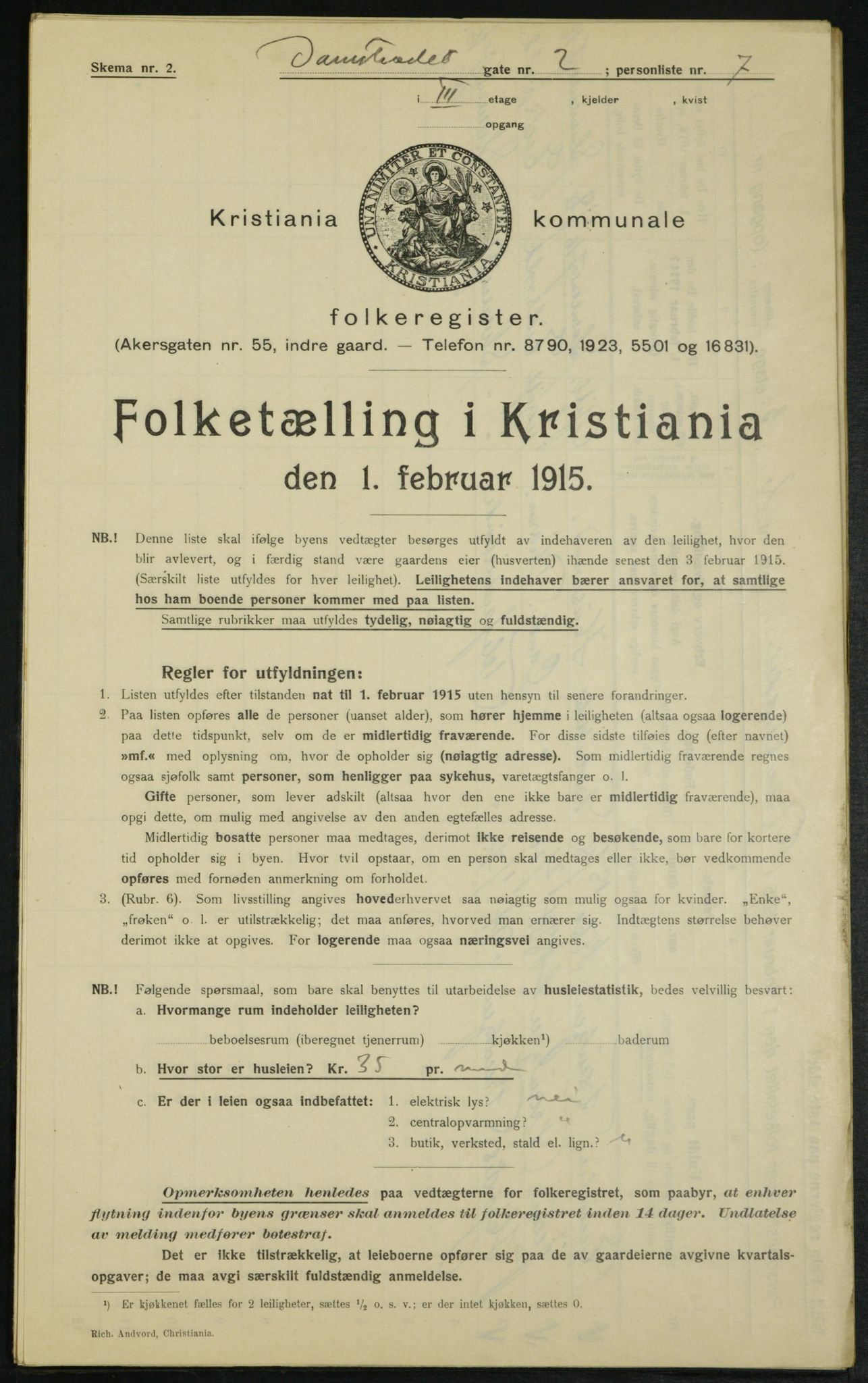 OBA, Municipal Census 1915 for Kristiania, 1915, p. 14385