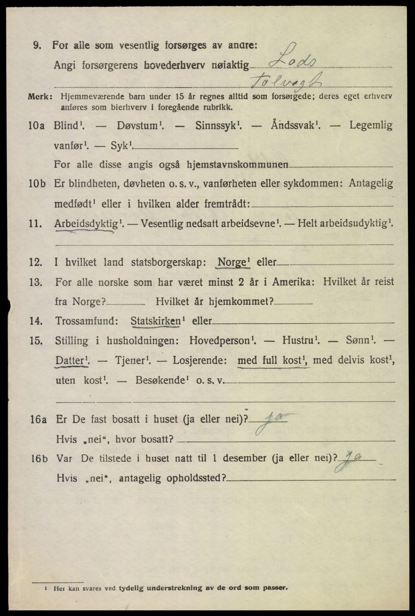 SAK, 1920 census for Oddernes, 1920, p. 2182