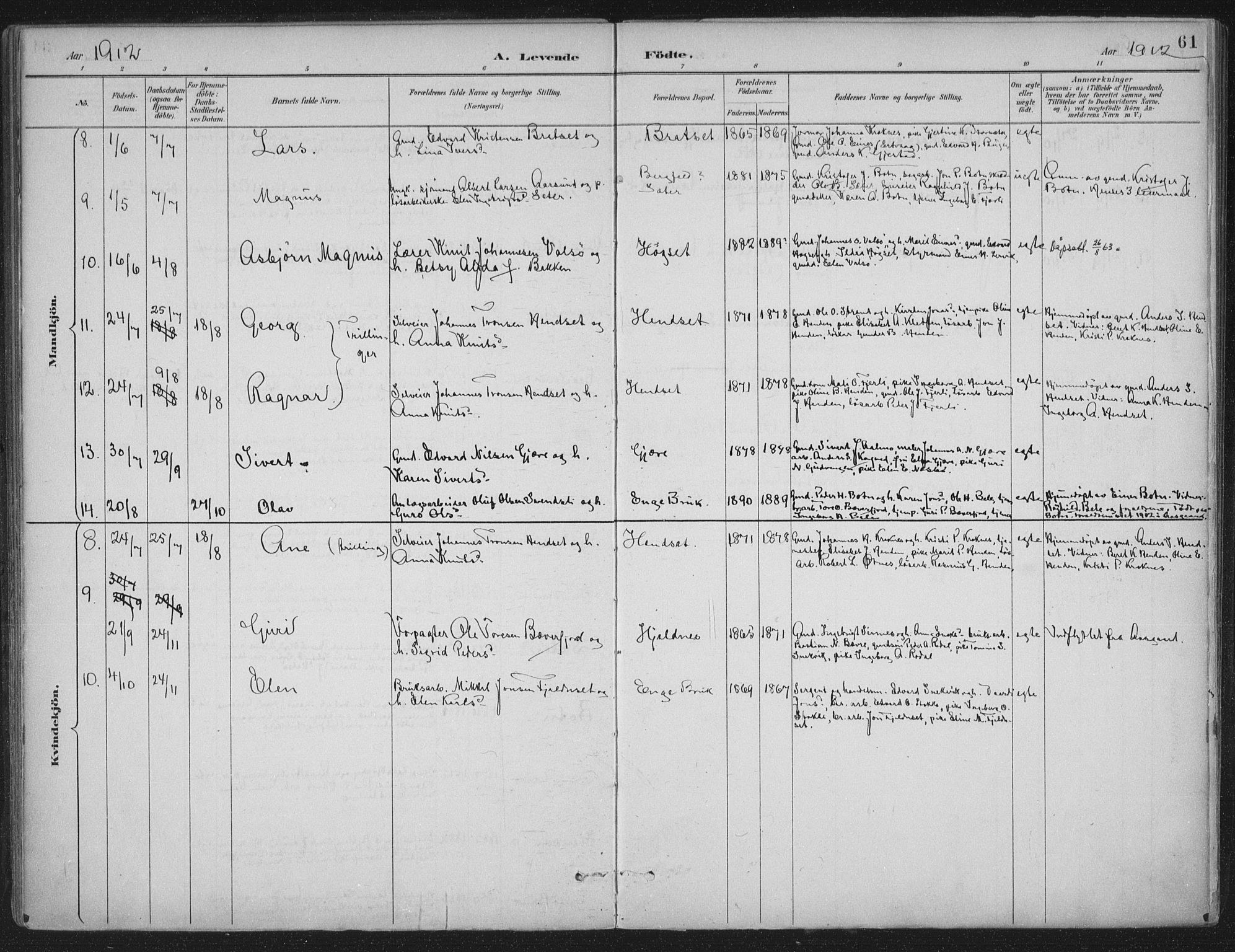 Ministerialprotokoller, klokkerbøker og fødselsregistre - Møre og Romsdal, AV/SAT-A-1454/580/L0925: Parish register (official) no. 580A02, 1888-1913, p. 61