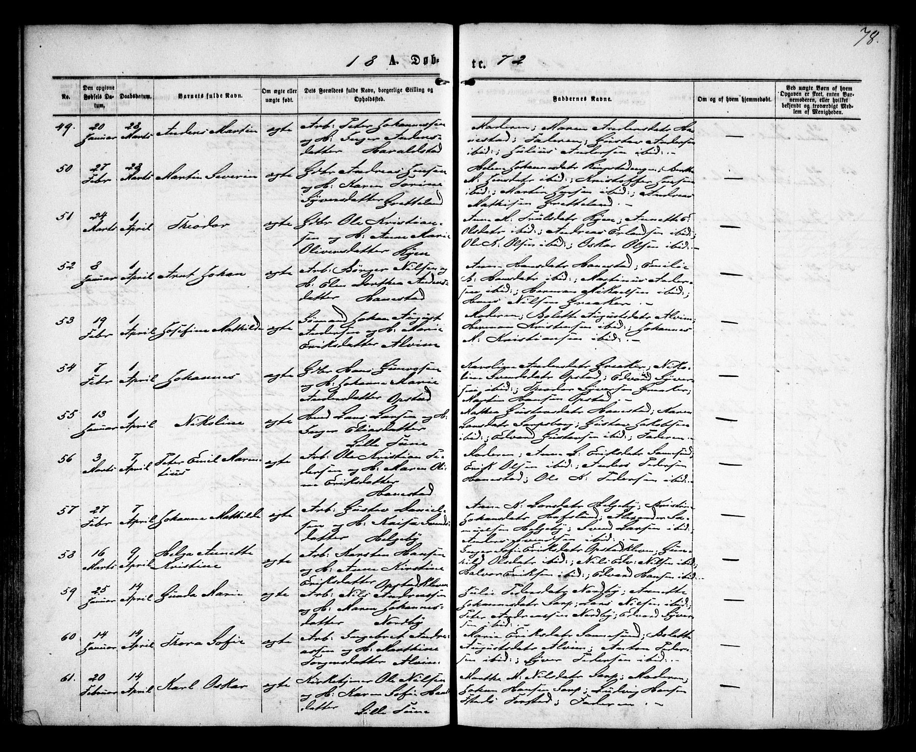 Tune prestekontor Kirkebøker, AV/SAO-A-2007/F/Fa/L0015: Parish register (official) no. 15, 1869-1873, p. 78