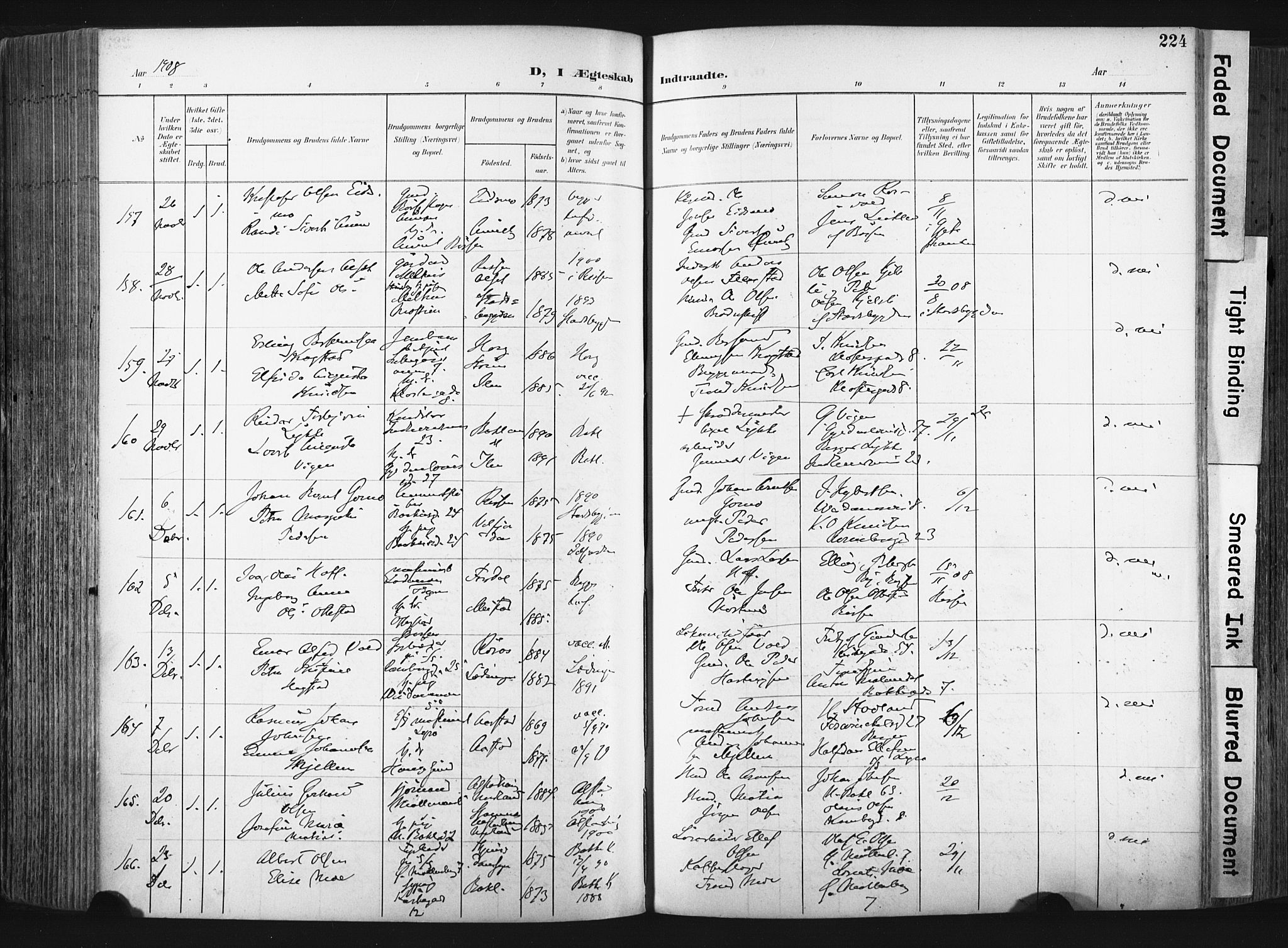 Ministerialprotokoller, klokkerbøker og fødselsregistre - Sør-Trøndelag, AV/SAT-A-1456/604/L0201: Parish register (official) no. 604A21, 1901-1911, p. 224