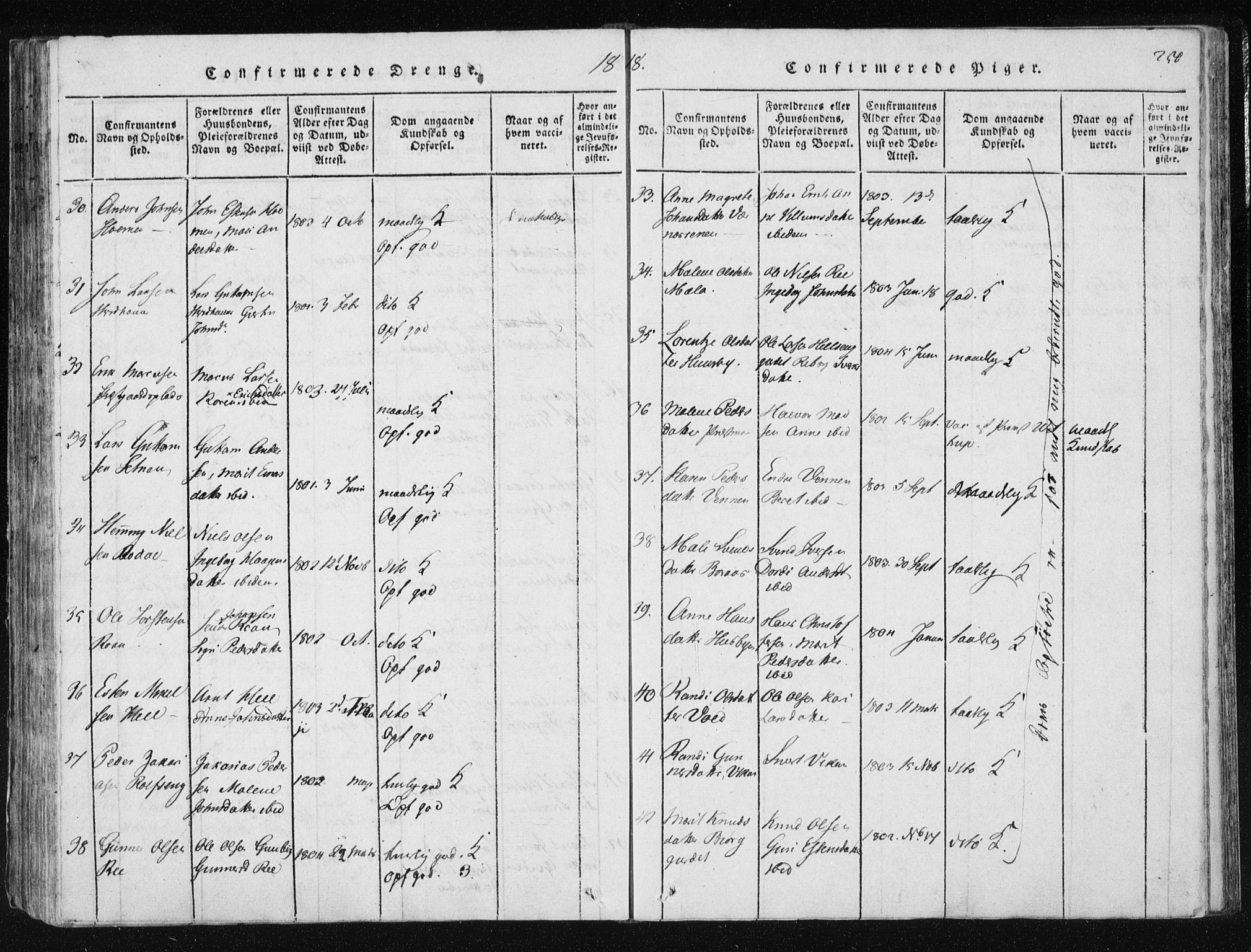 Ministerialprotokoller, klokkerbøker og fødselsregistre - Nord-Trøndelag, AV/SAT-A-1458/709/L0061: Parish register (official) no. 709A08 /1, 1815-1819, p. 250