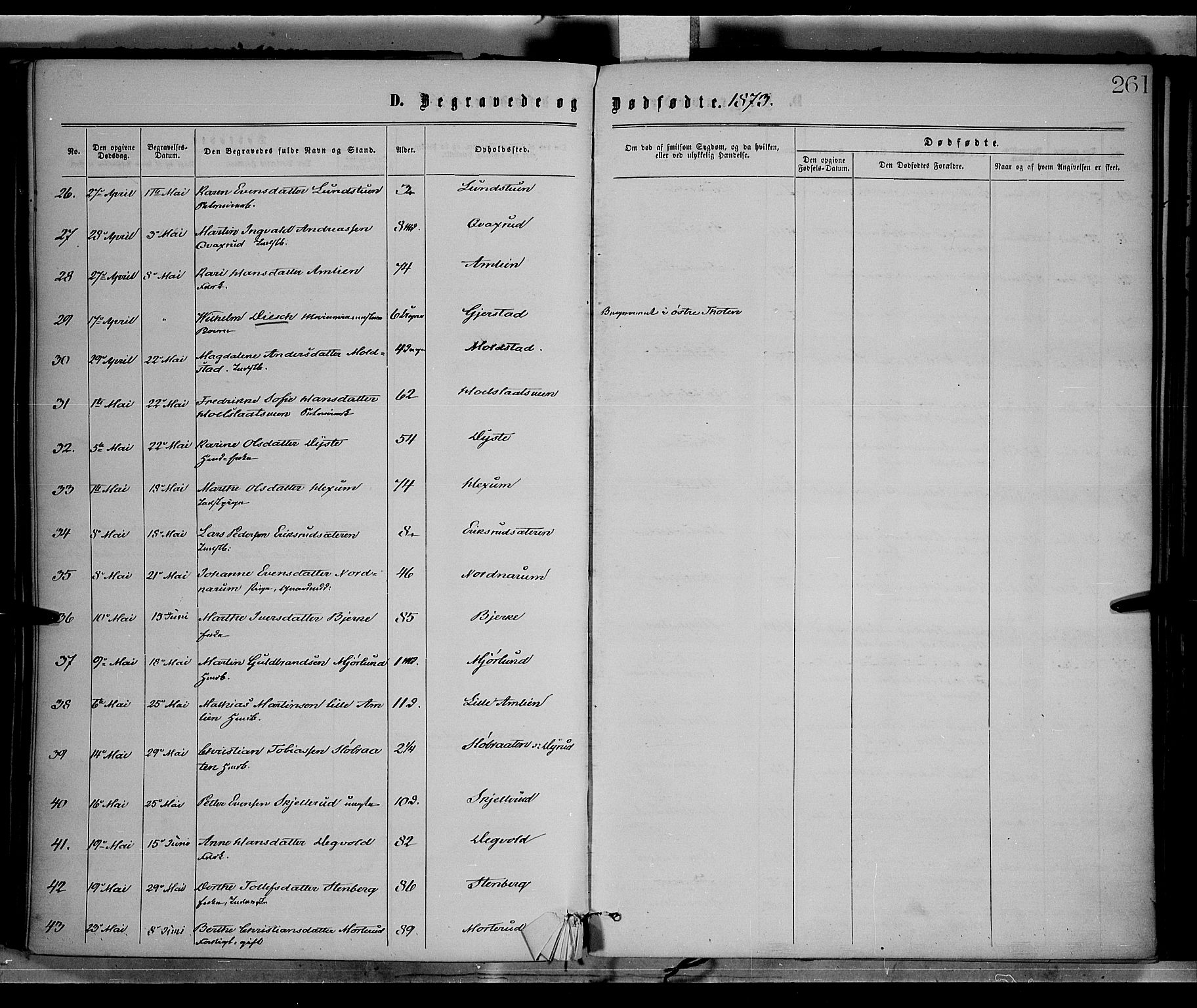 Vestre Toten prestekontor, AV/SAH-PREST-108/H/Ha/Haa/L0008: Parish register (official) no. 8, 1870-1877, p. 261