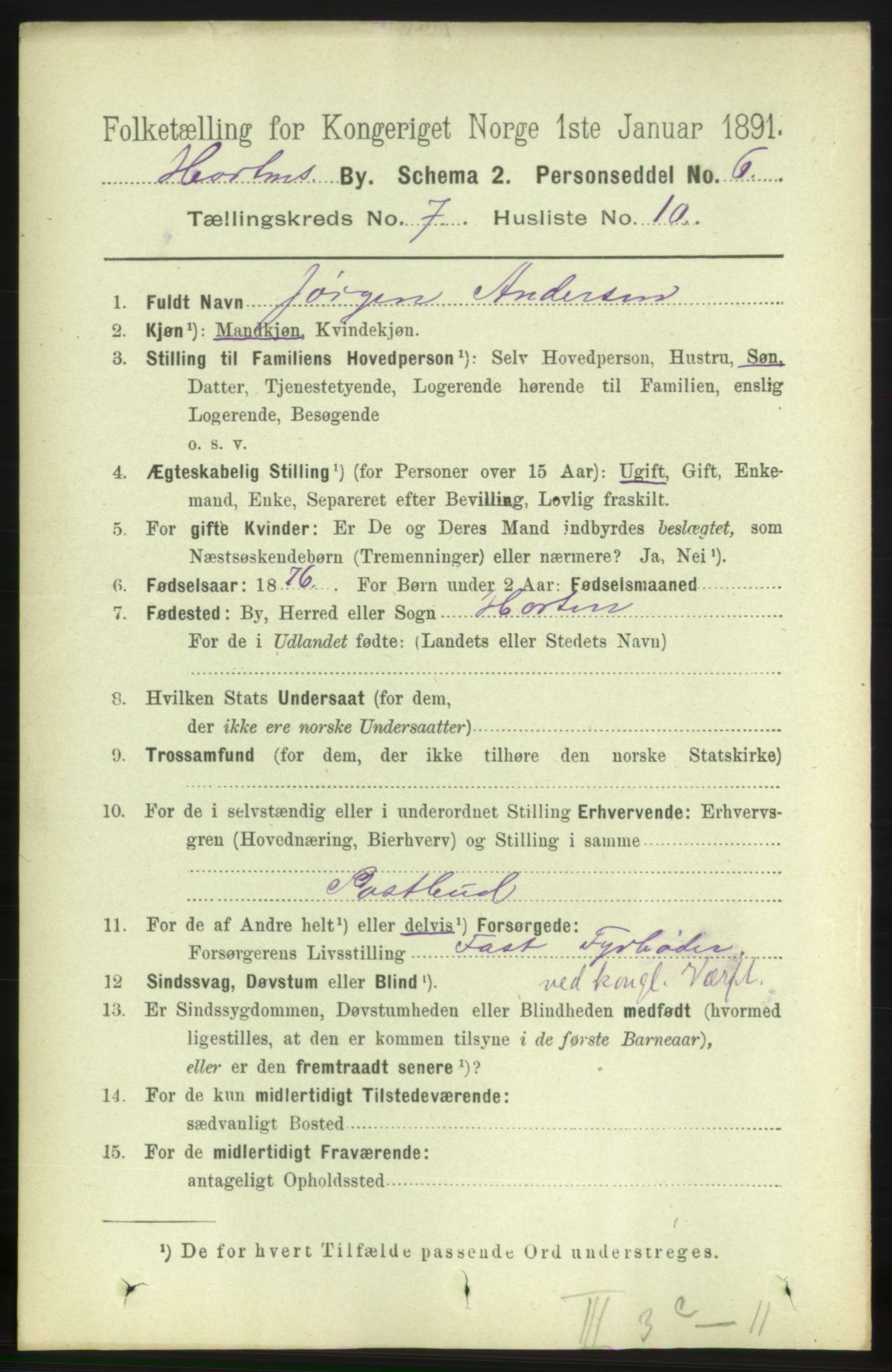 RA, 1891 census for 0703 Horten, 1891, p. 4483