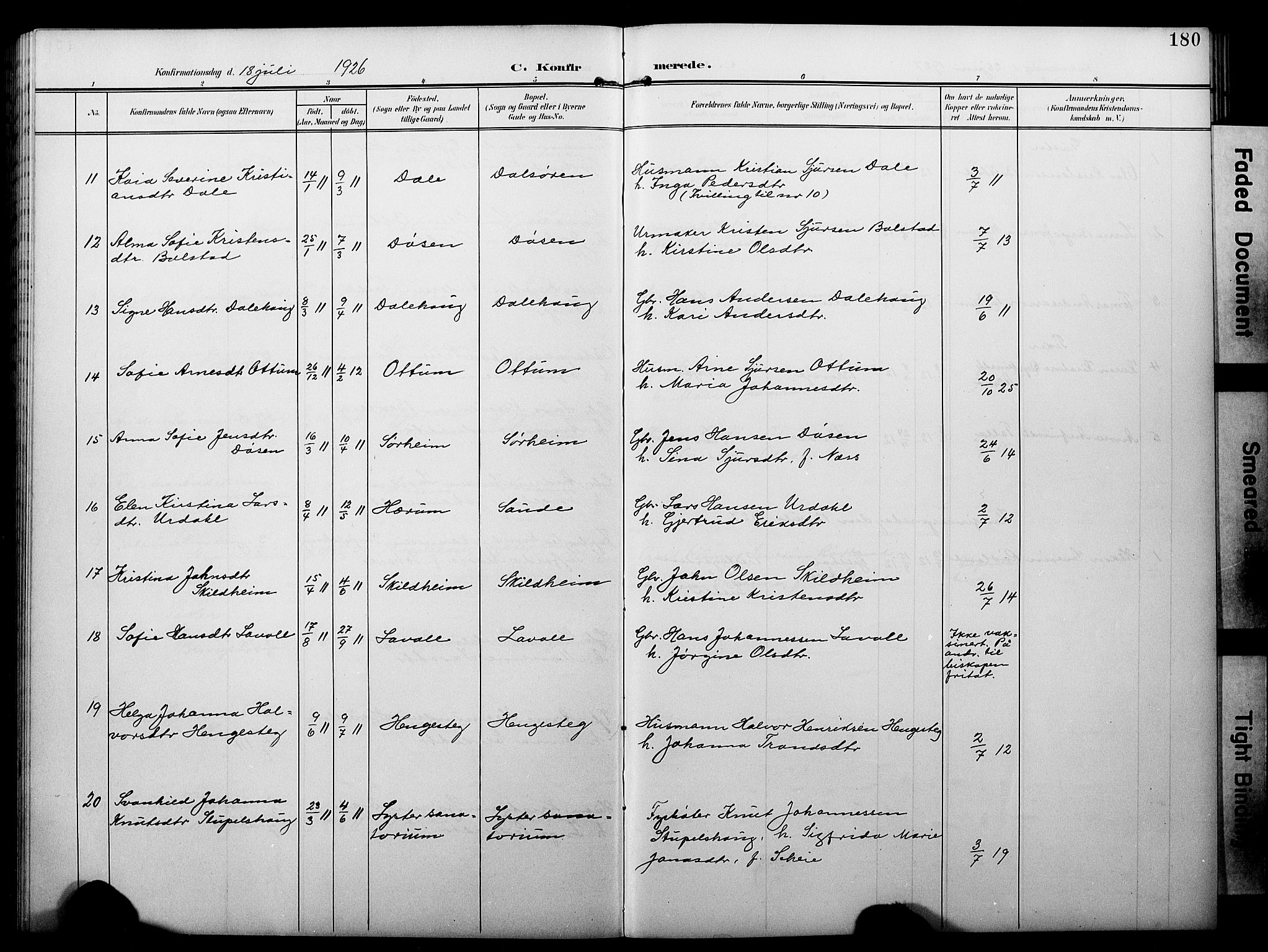 Luster sokneprestembete, AV/SAB-A-81101/H/Hab/Haba/L0001: Parish register (copy) no. A 1, 1903-1930, p. 180